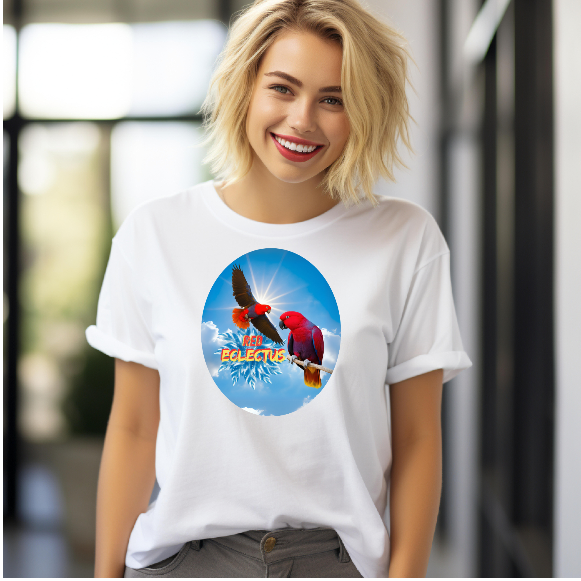 Red Eclectus in Sky T-Shirt