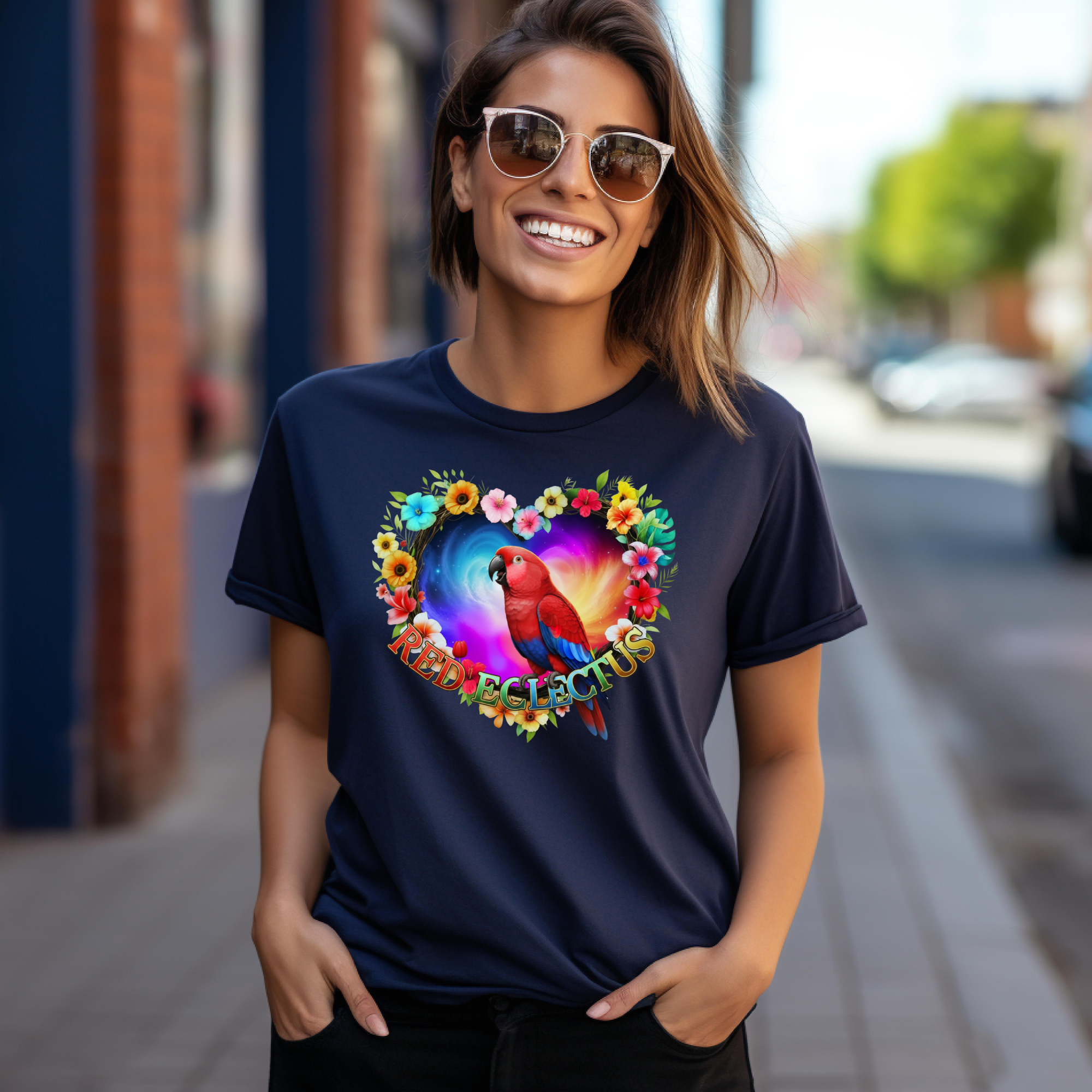 Red Eclectus Galaxy Floral T-Shirt