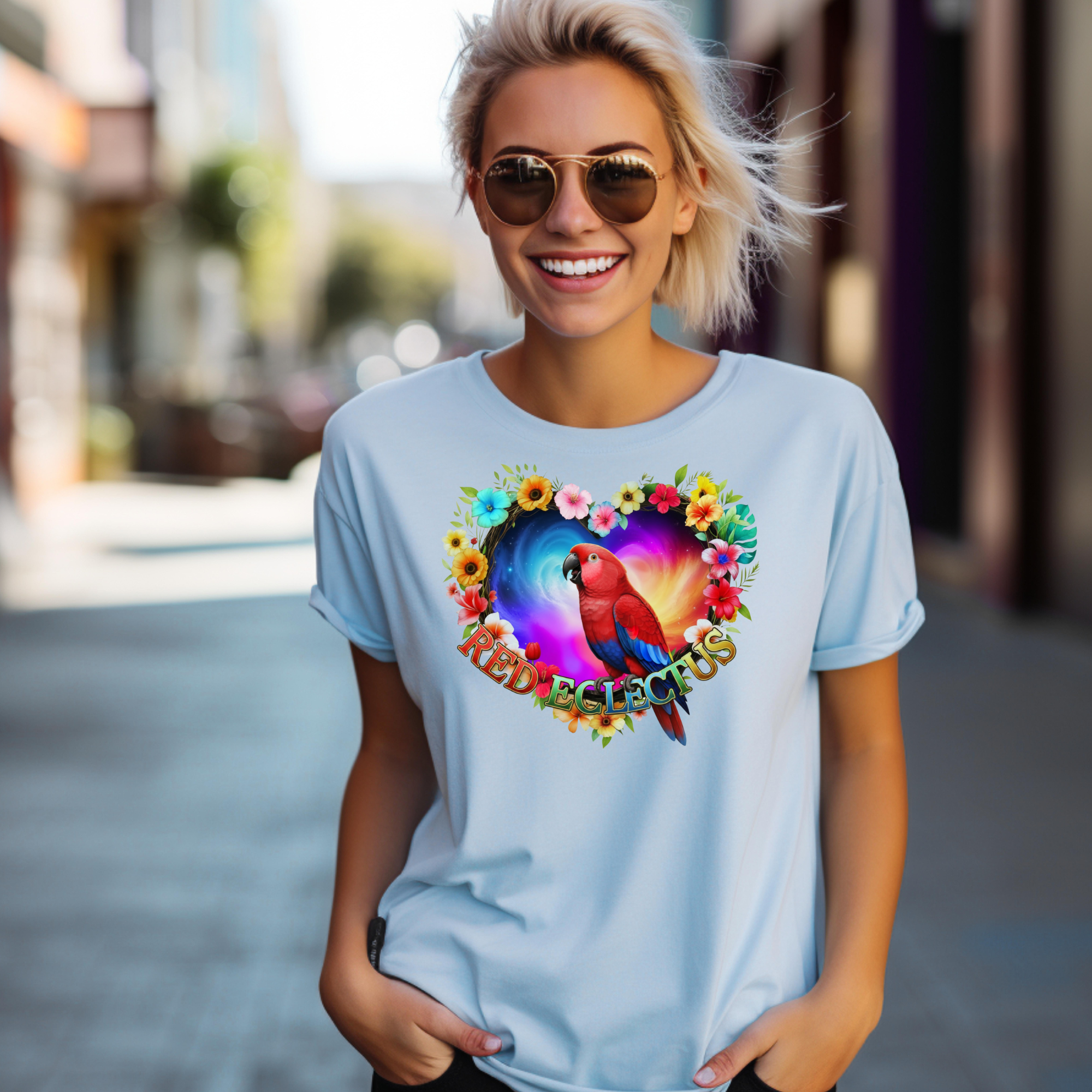 Red Eclectus Galaxy Floral T-Shirt
