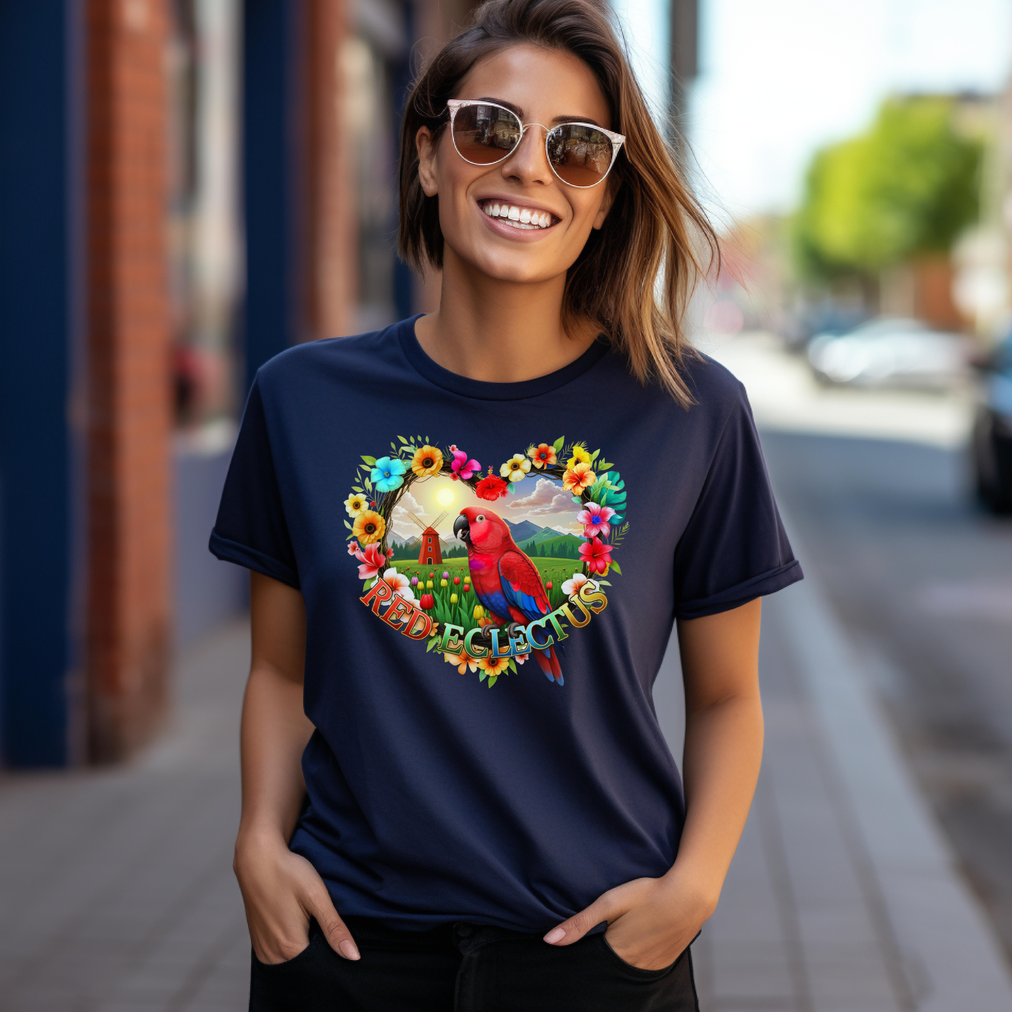 Floral Red Eclectus Scenic T-Shirt