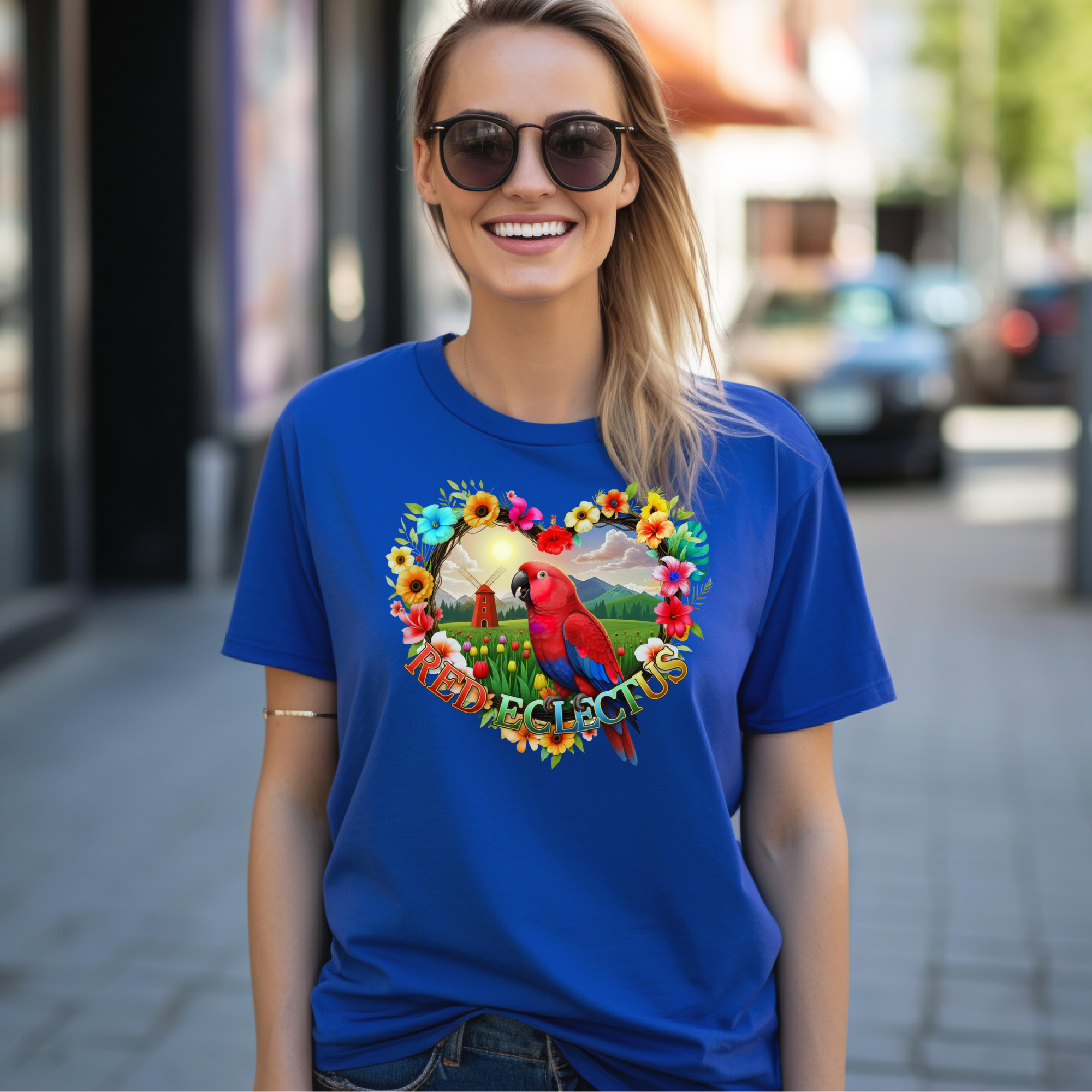 Floral Red Eclectus Scenic T-Shirt