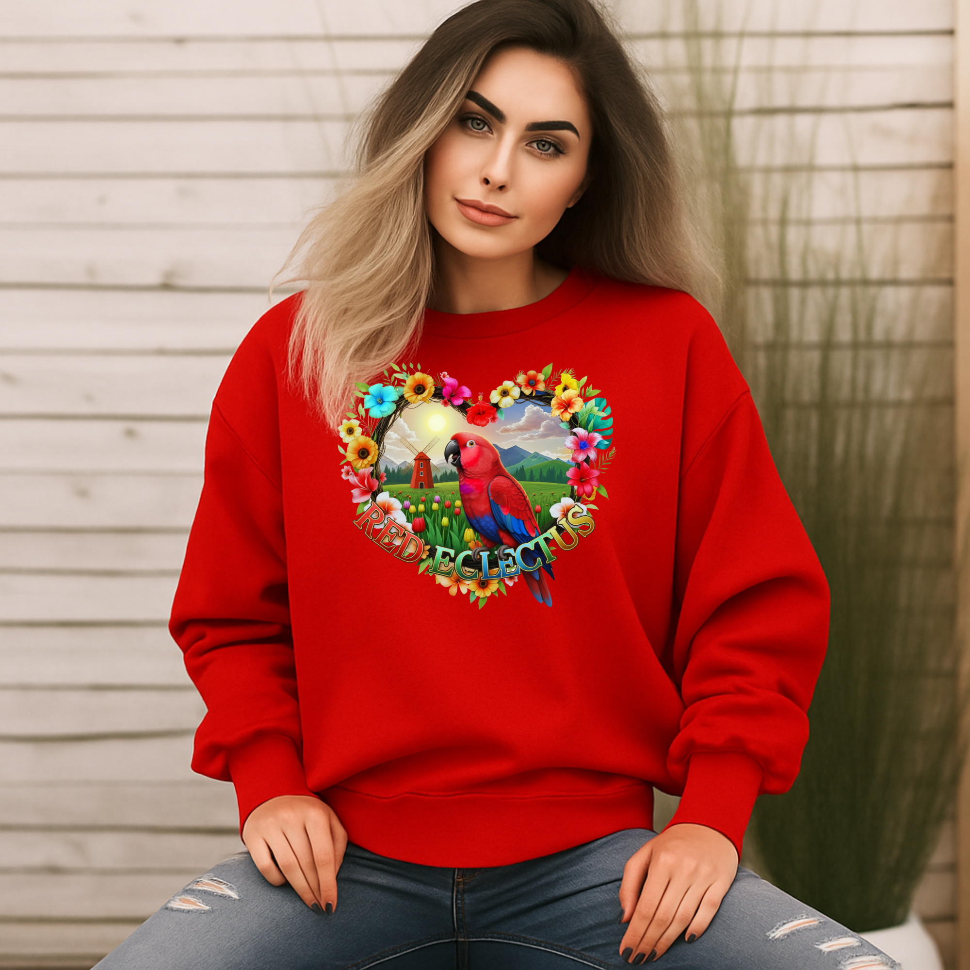 Red Eclectus Heart Design Sweatshirt
