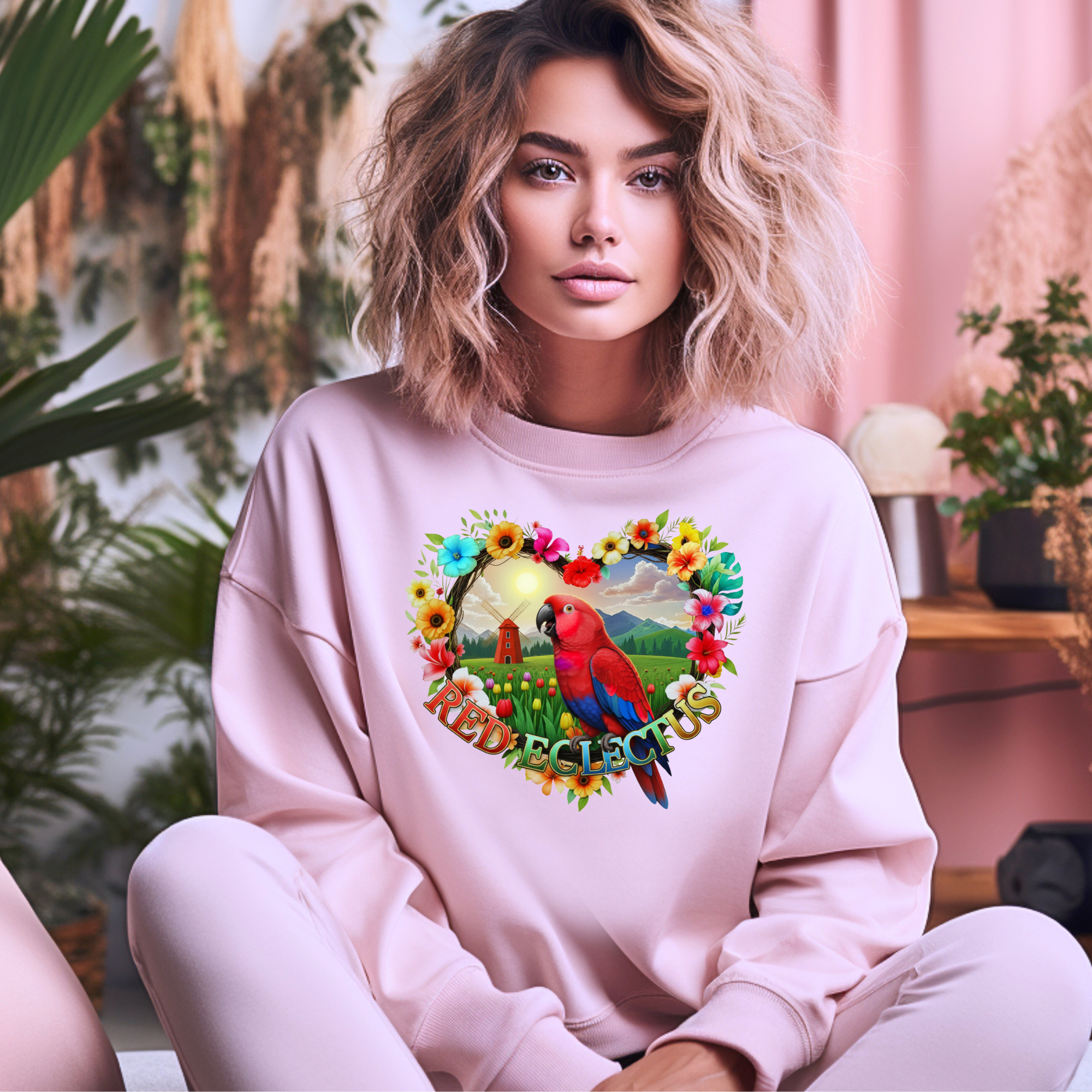 Red Eclectus Floral Sweatshirt