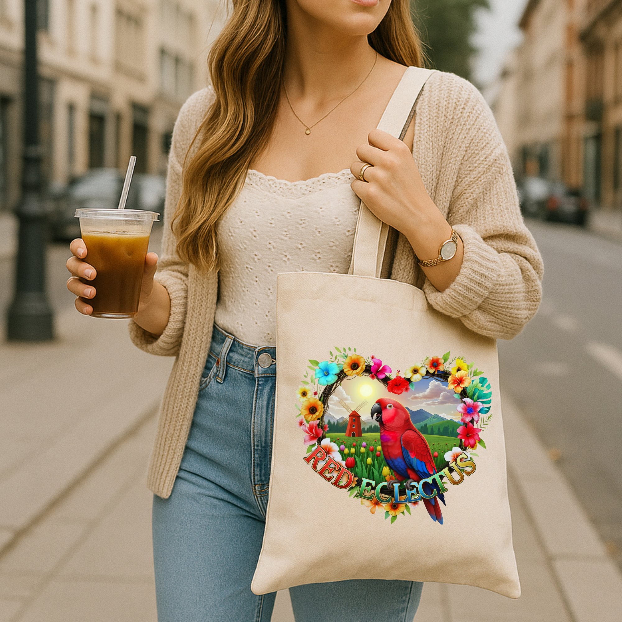 Red Eclectus Heart Design Tote Bag
