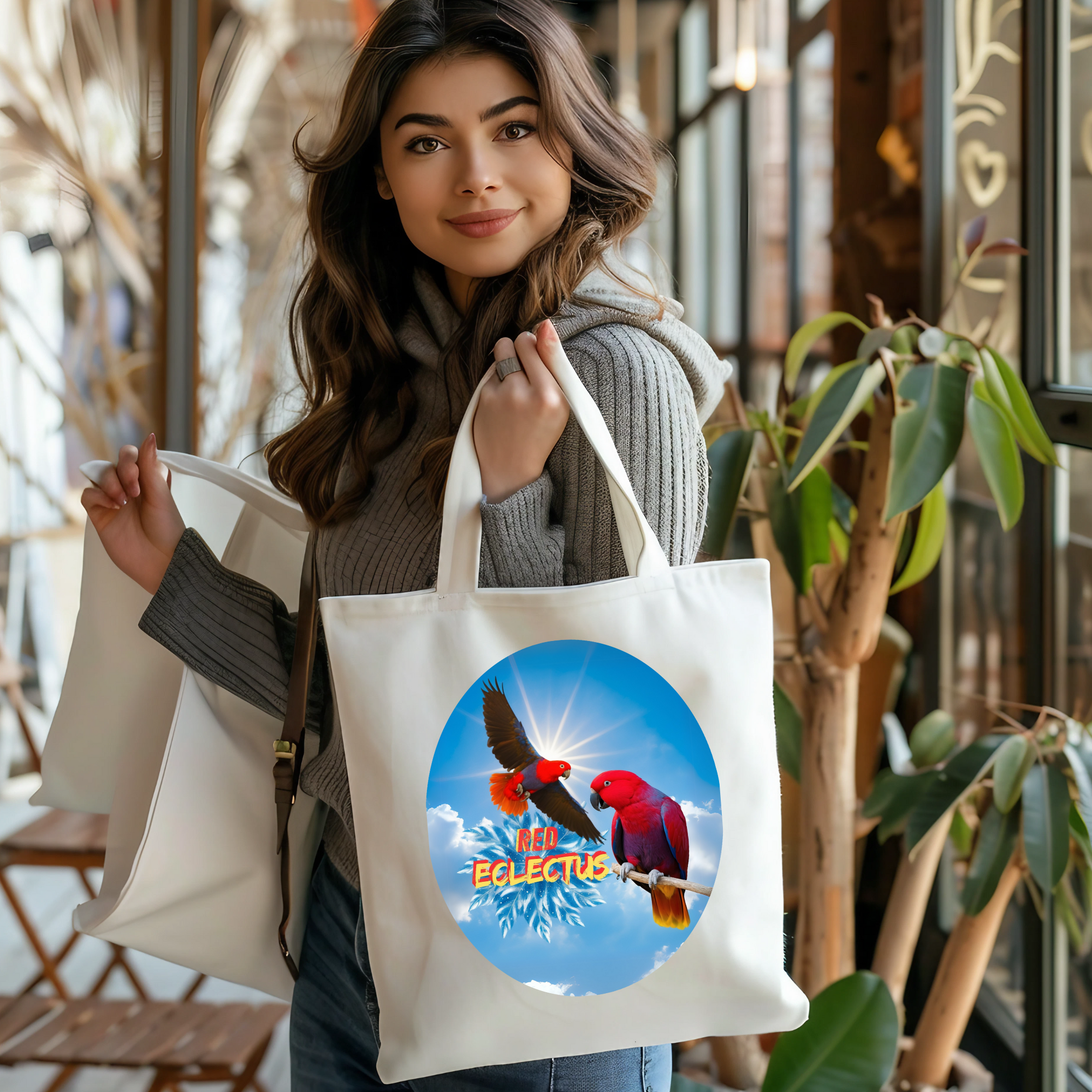 Red Eclectus Tote Bag