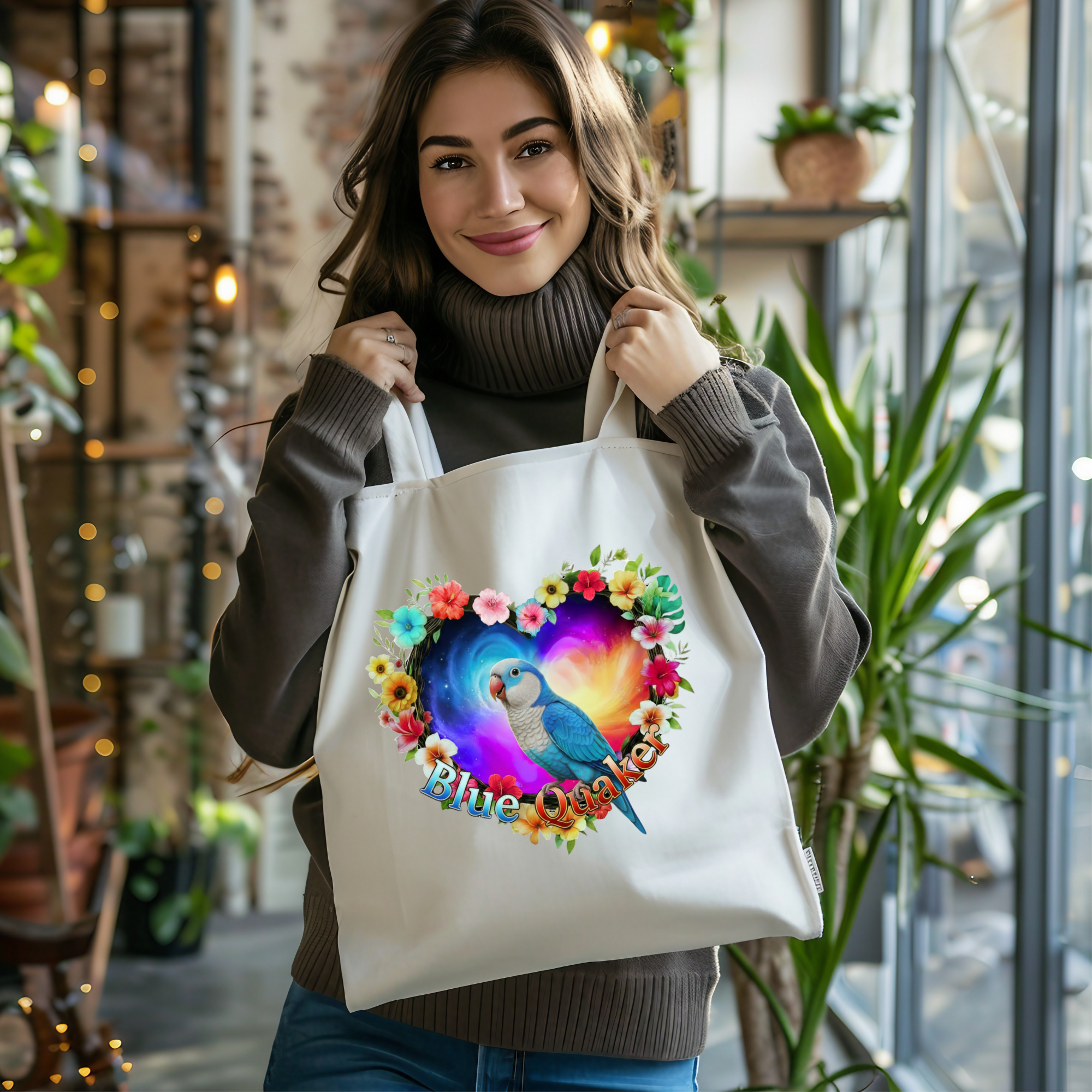 Blue Quaker Heart Design Tote Bag