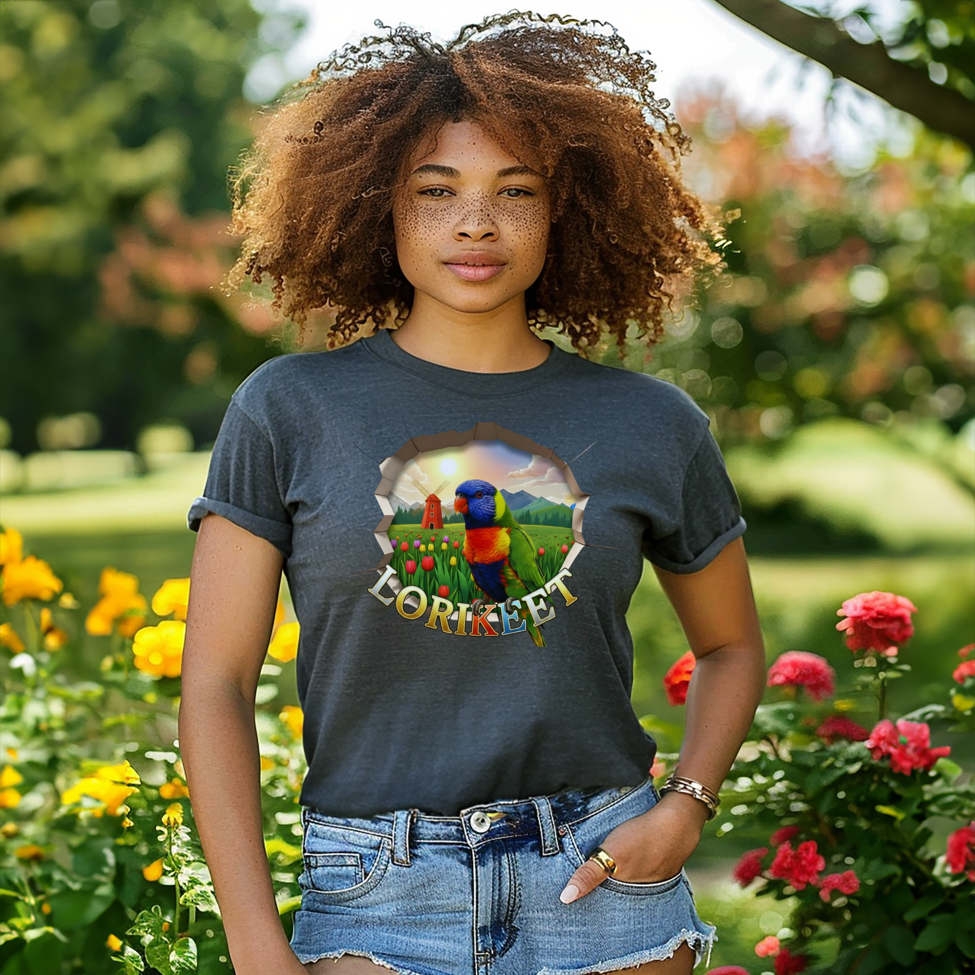 Lorikeet Garden Scene T-Shirt