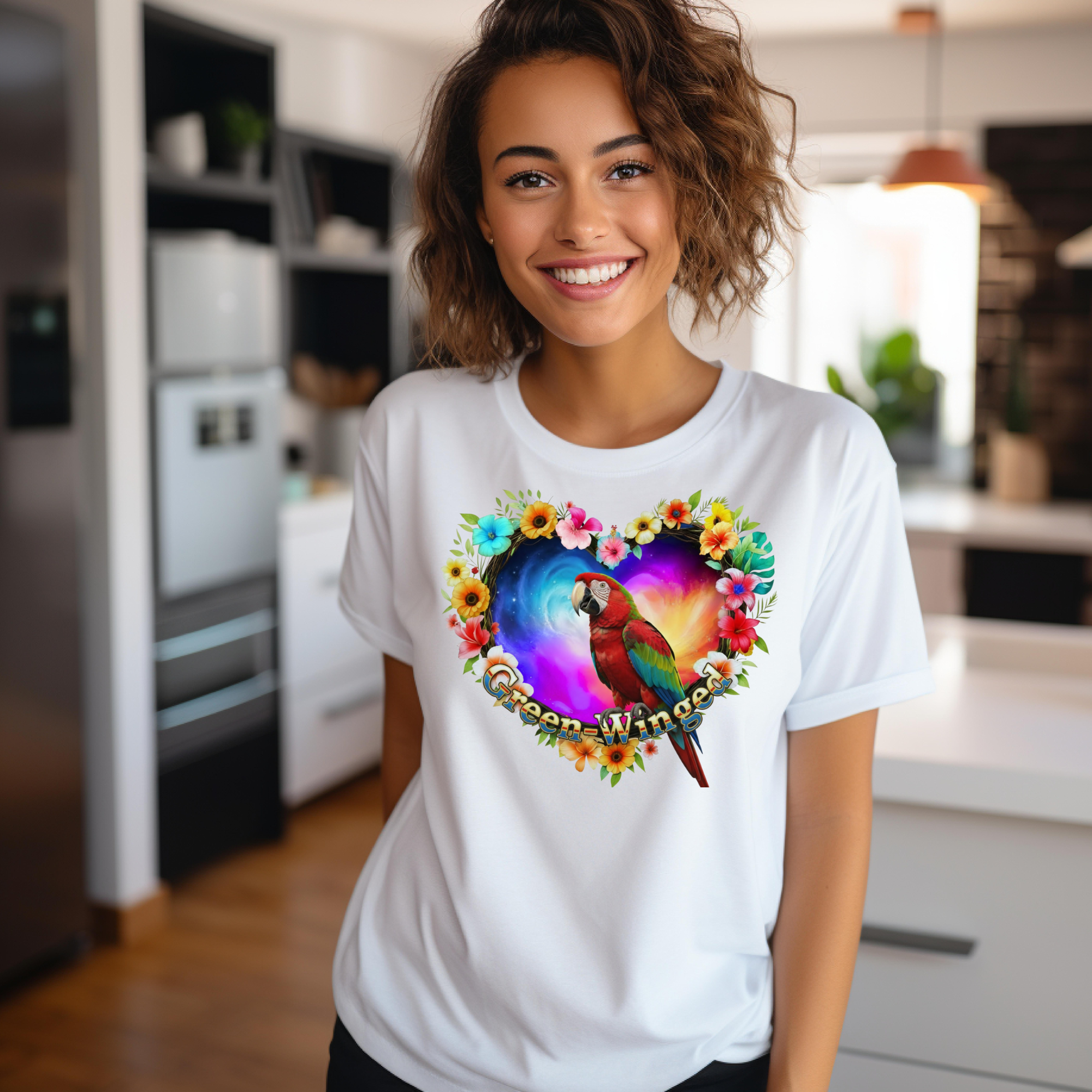 Green-Winged Macaw Heart Design T-Shirt