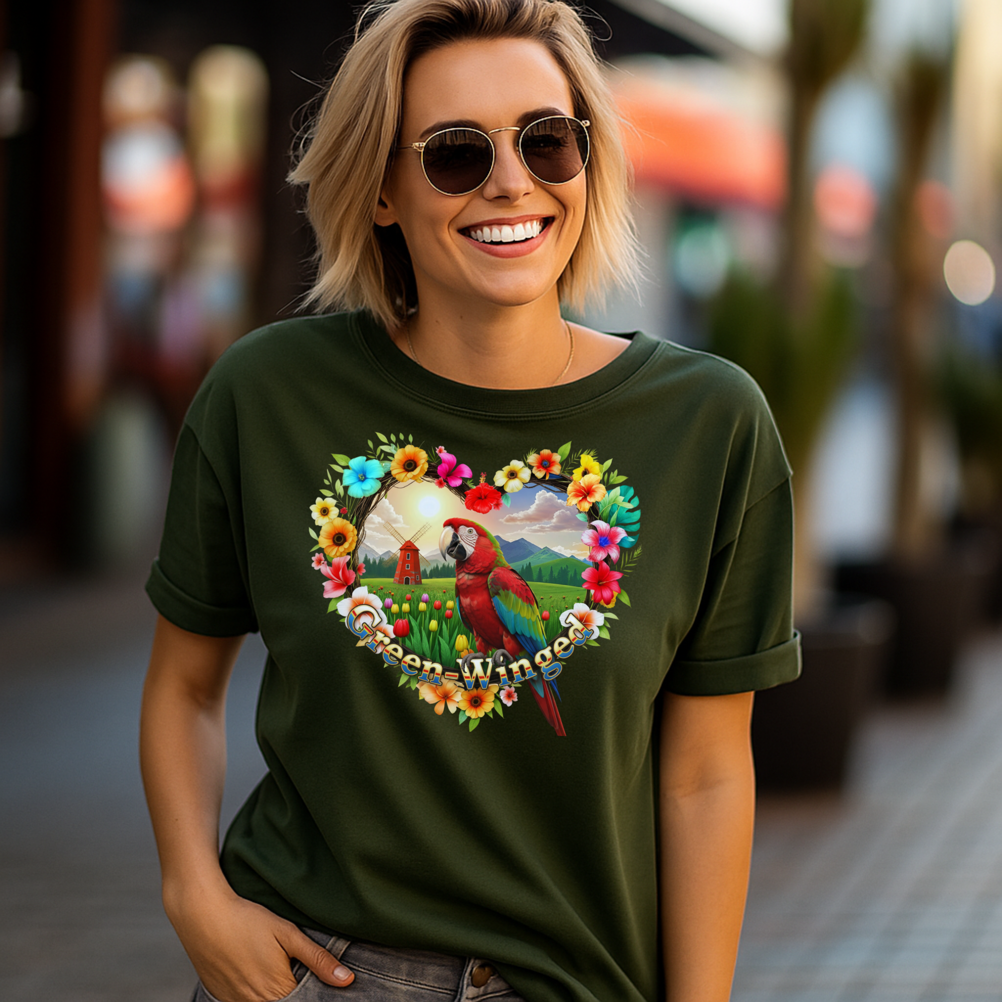 Floral Green Winged T-Shirt