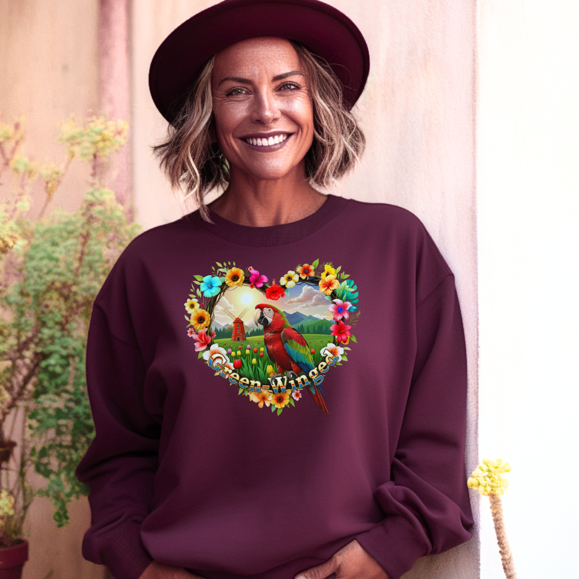 Floral Green Winged Sweatshirt