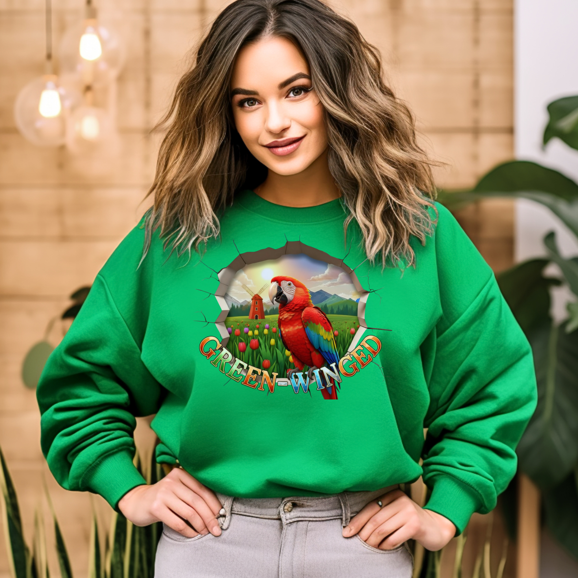 Green Winged Parrot Sweatshirt