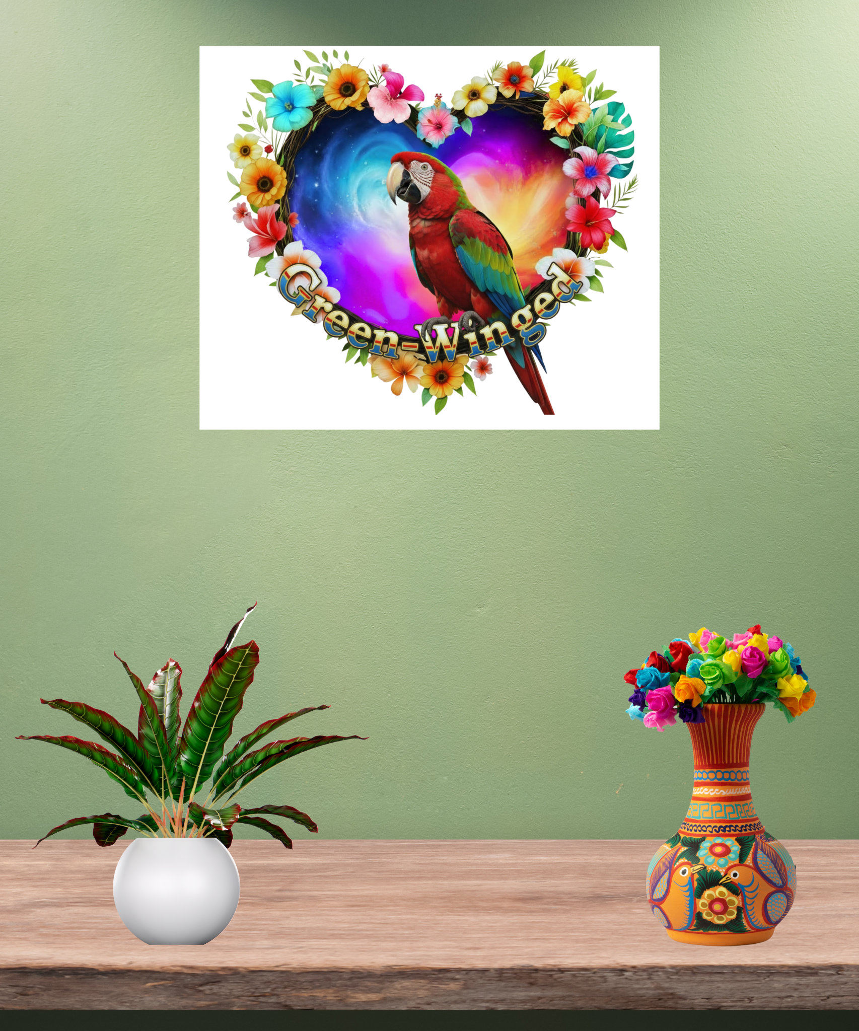 Green-Winged Macaw Heart Design Wall-Hanging