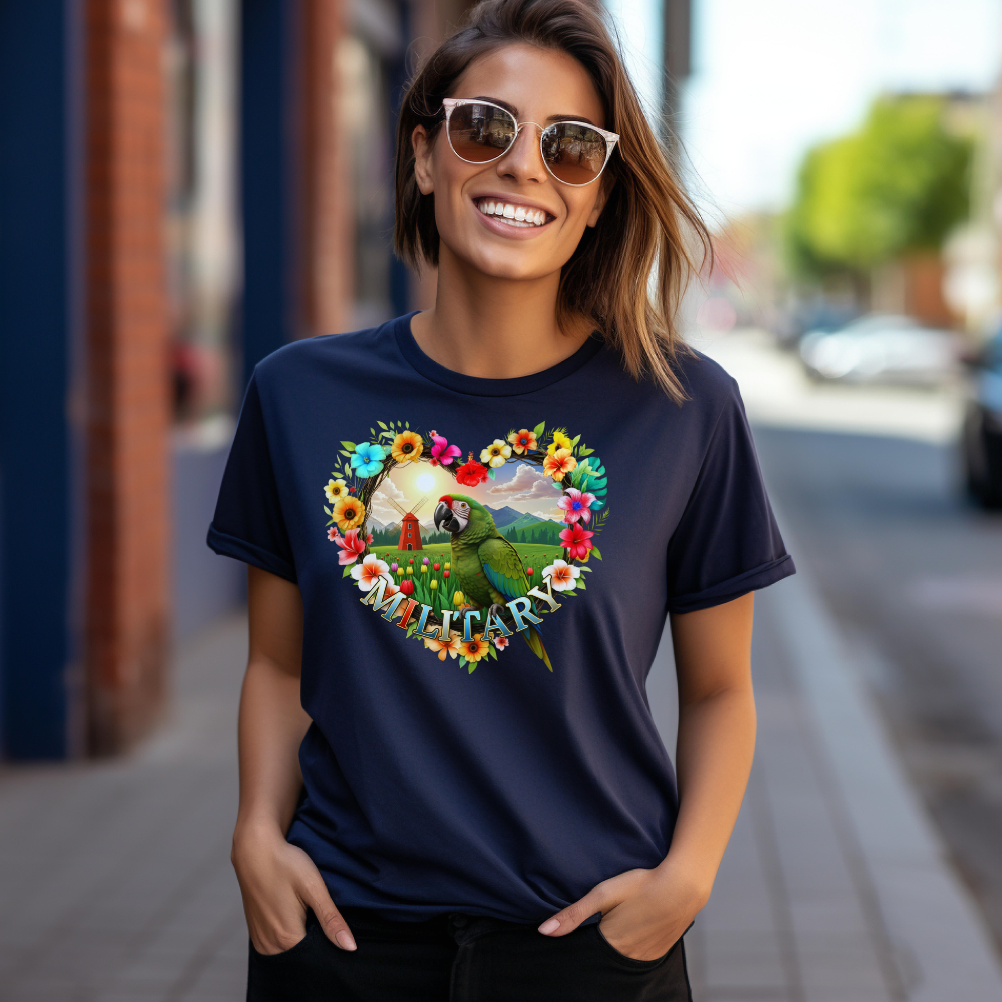 Military Parrot Floral T-Shirt