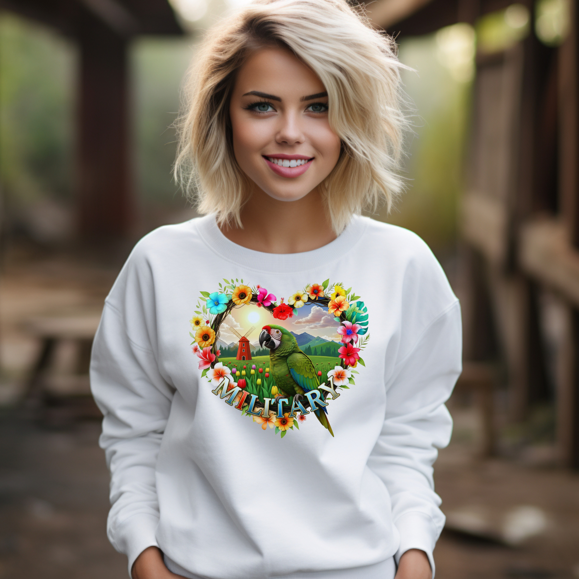 Military Macaw Heart Design Sweatshirt