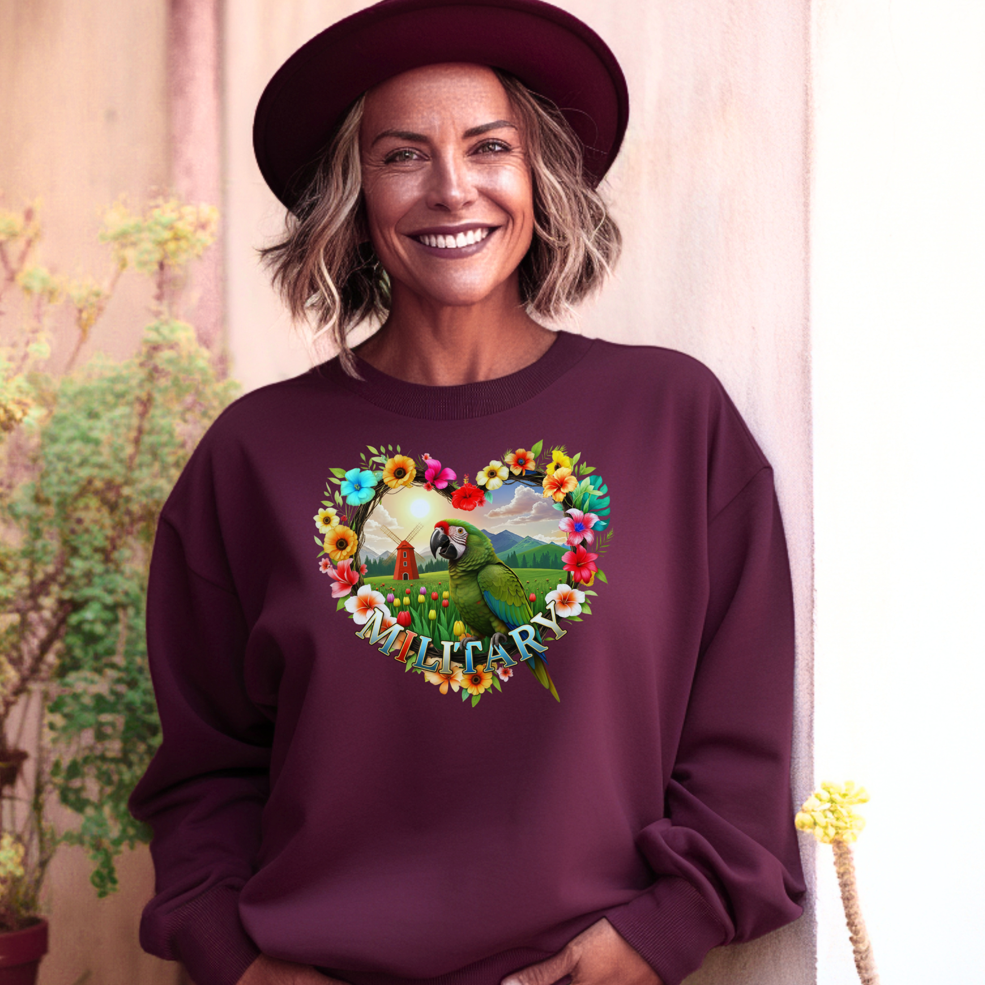 Military Parrot Floral Sweatshirt