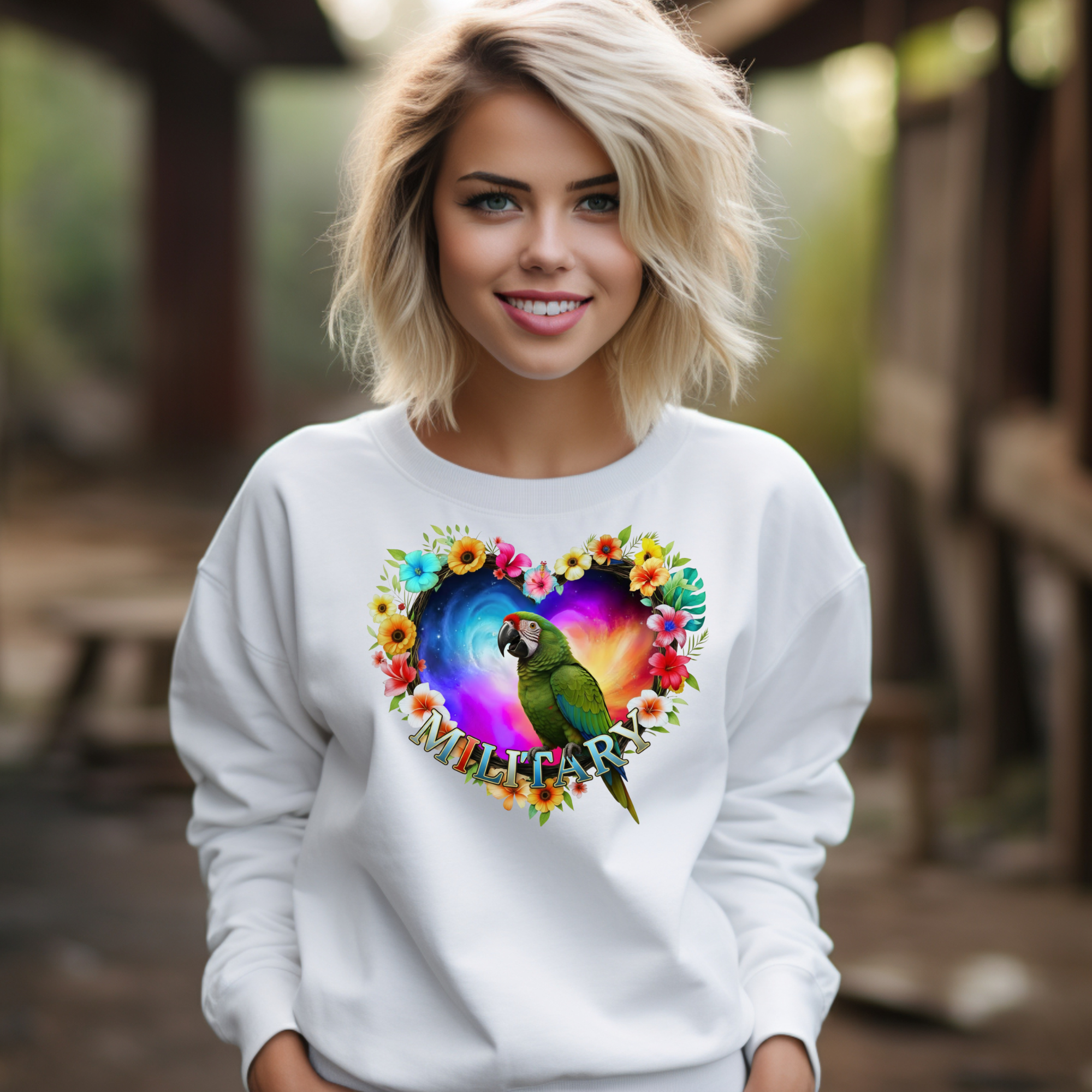 Military Macaw Heart Design Sweatshirt