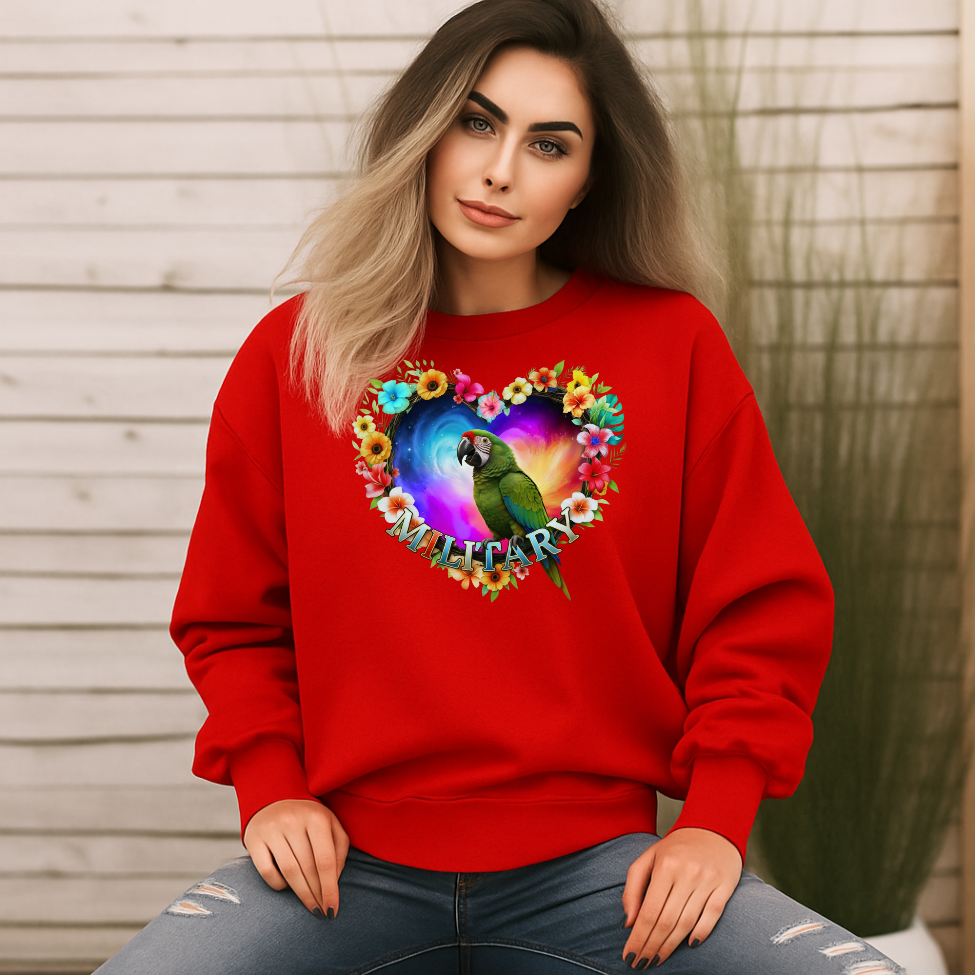 Military Macaw Heart Design Sweatshirt