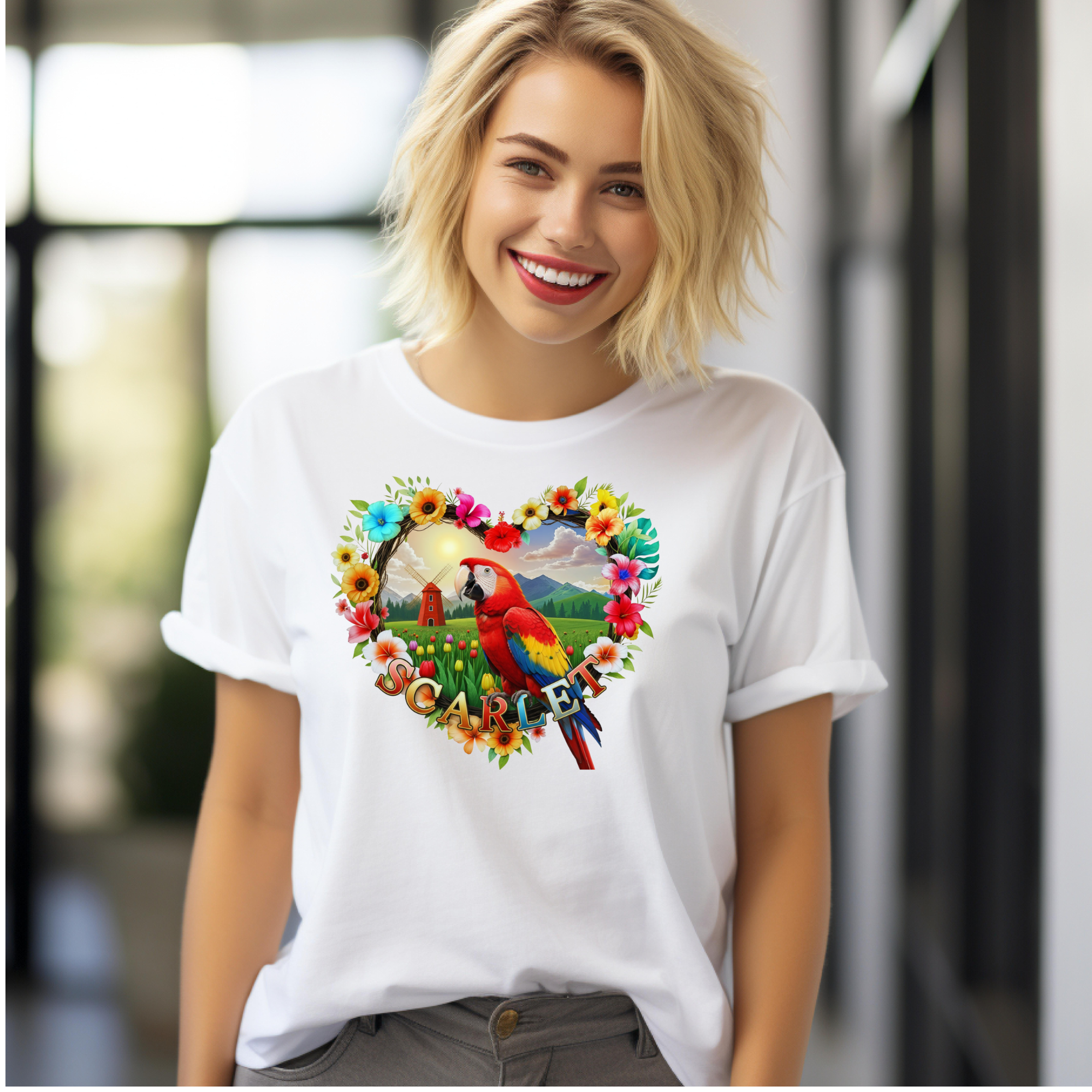 Scarlet Macaw Heart Design T-Shirt