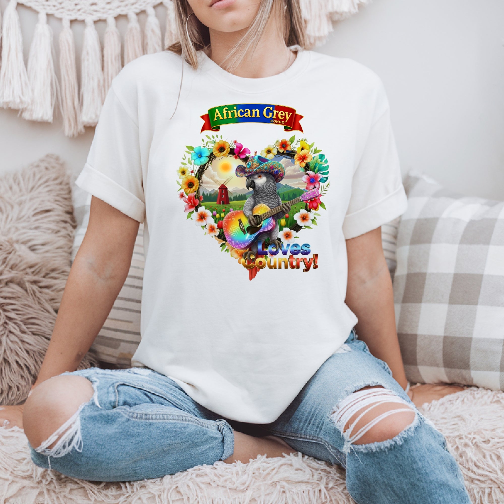 African Grey Congo Loves Country T-Shirt