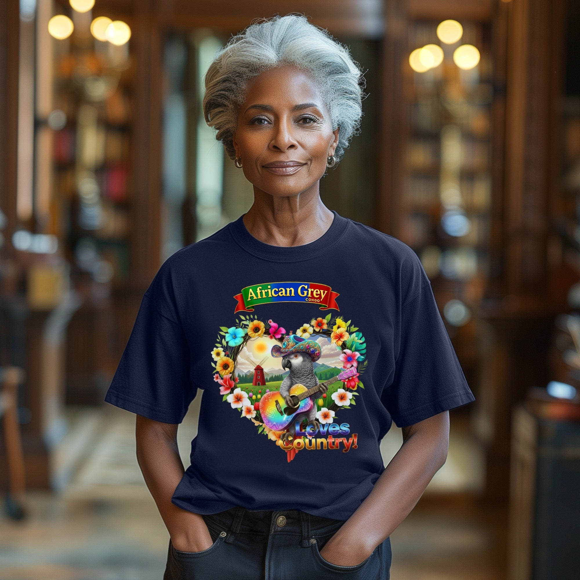 African Grey Congo Loves Country T-Shirt