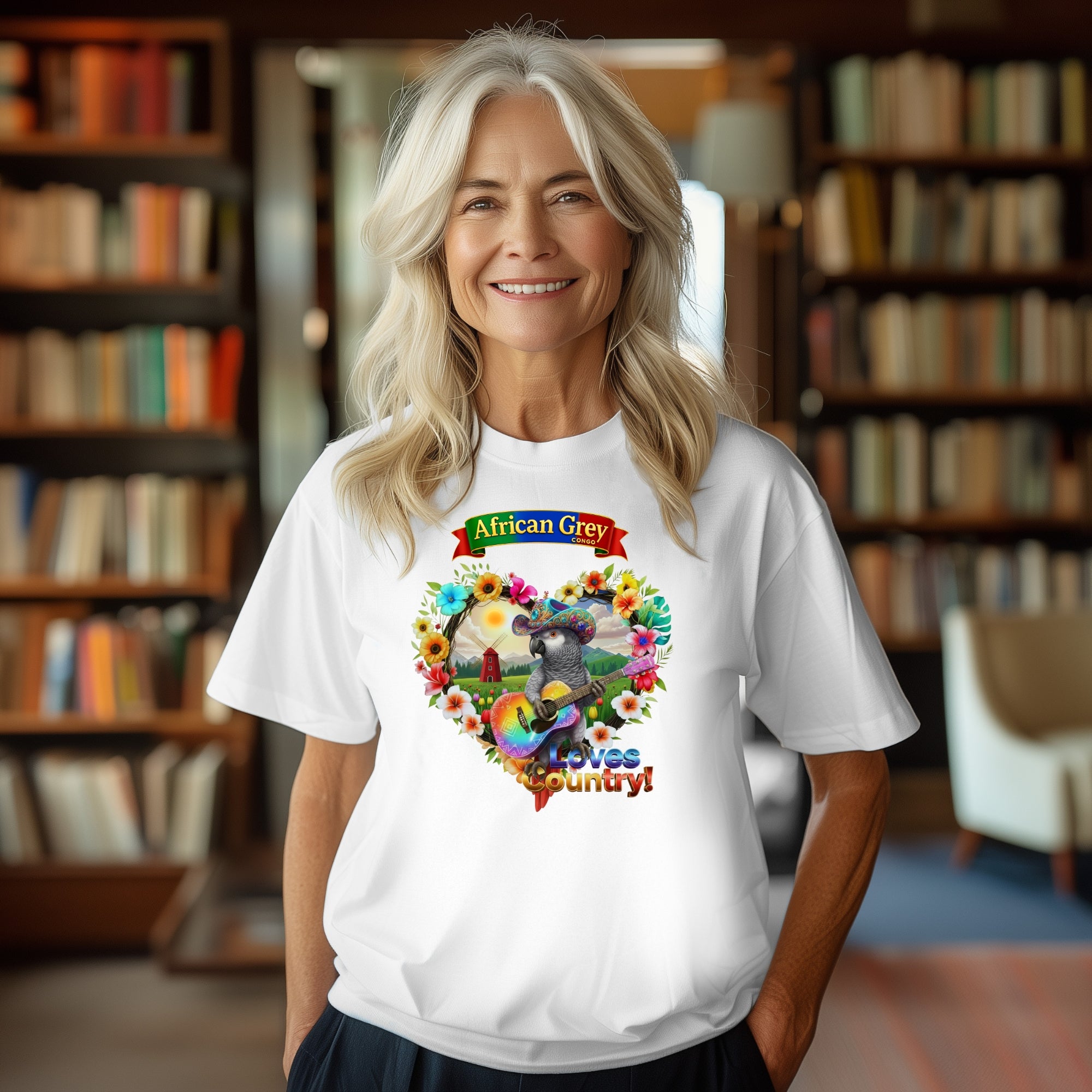 African Grey Congo Loves Country T-Shirt