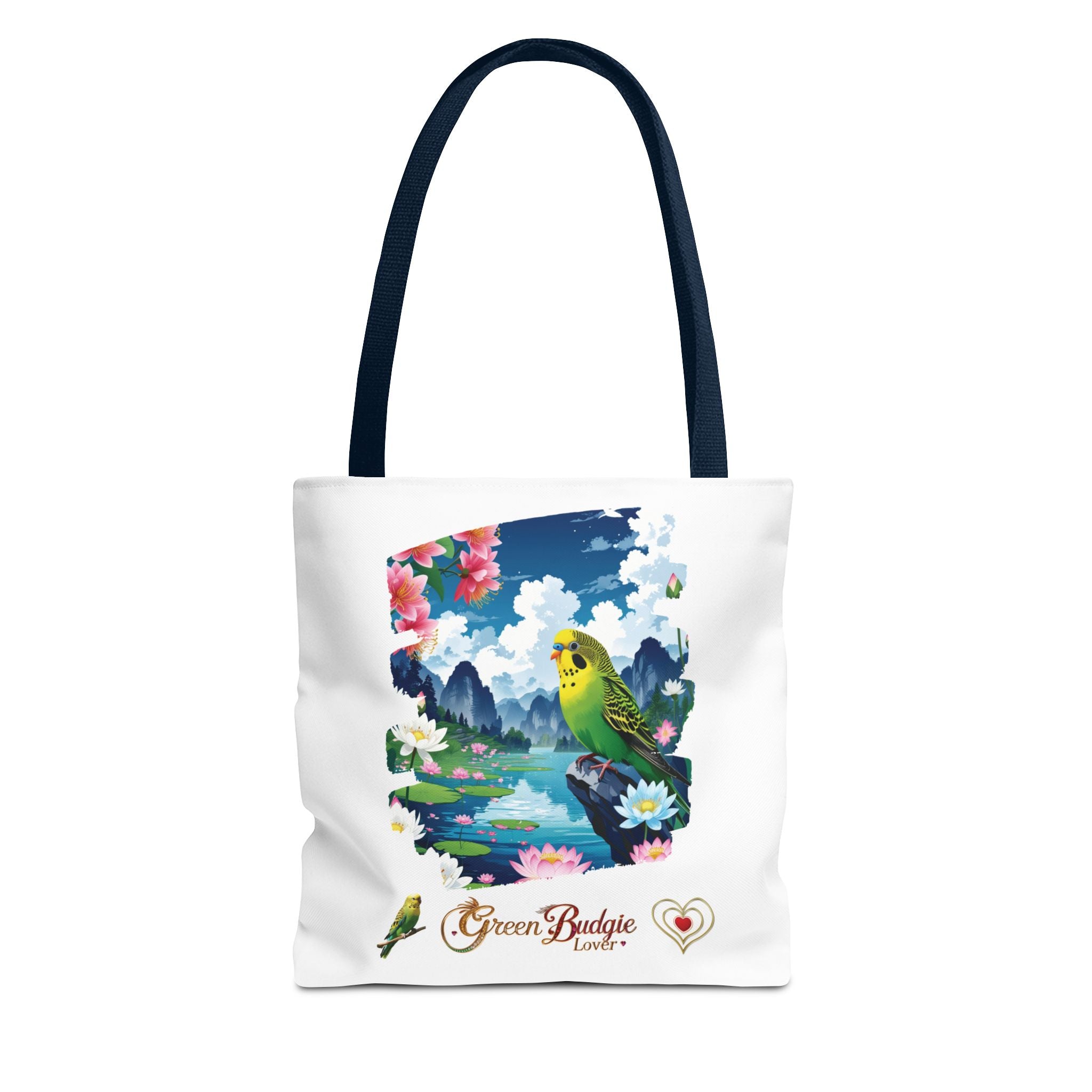Green Budgie Lover Floral Tote Bag