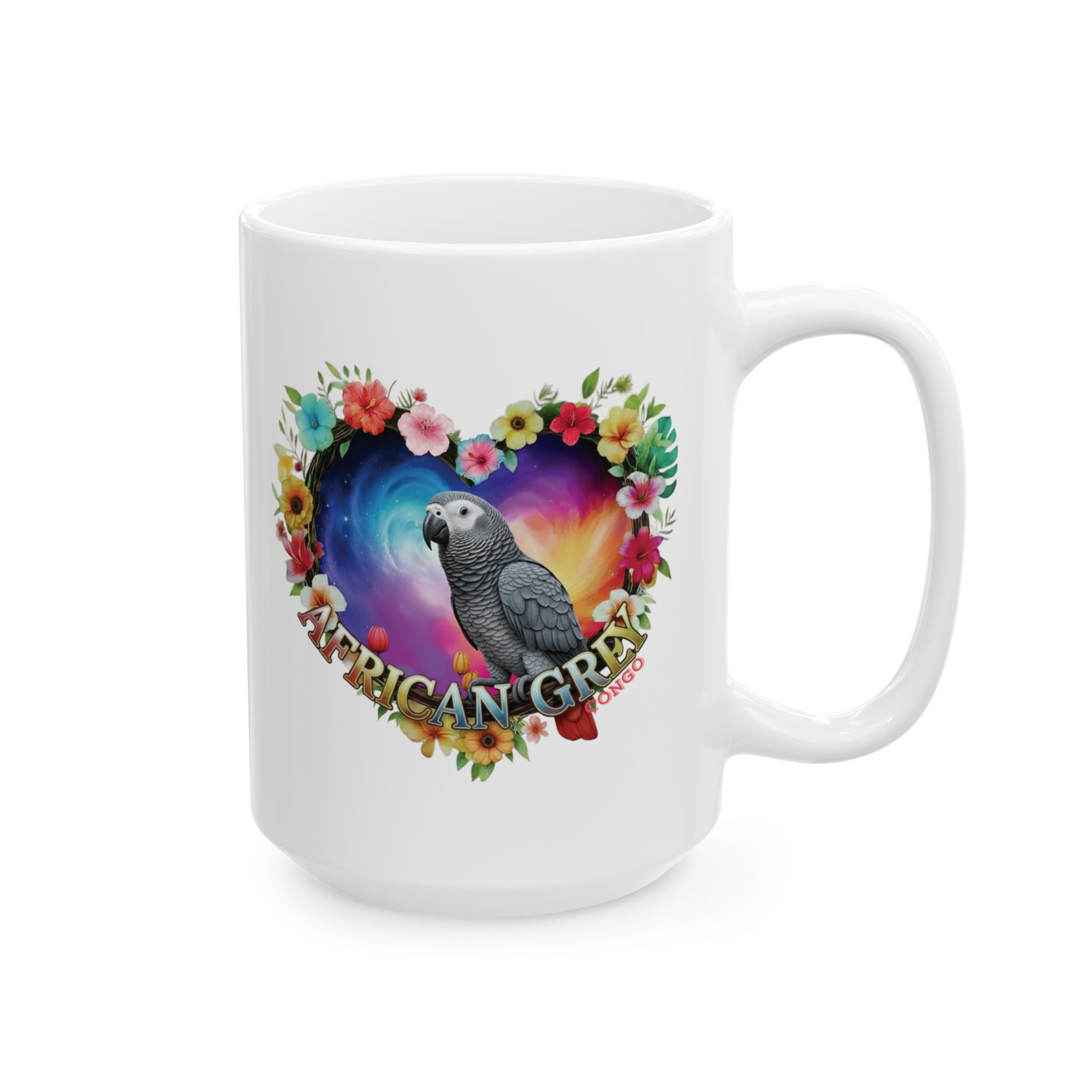African Grey Floral Heart Mug