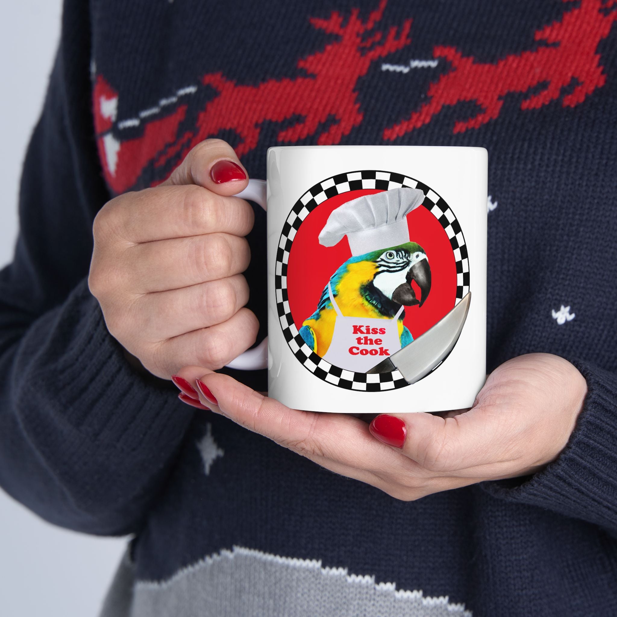 Kiss The Cook Blue And Gold Mug