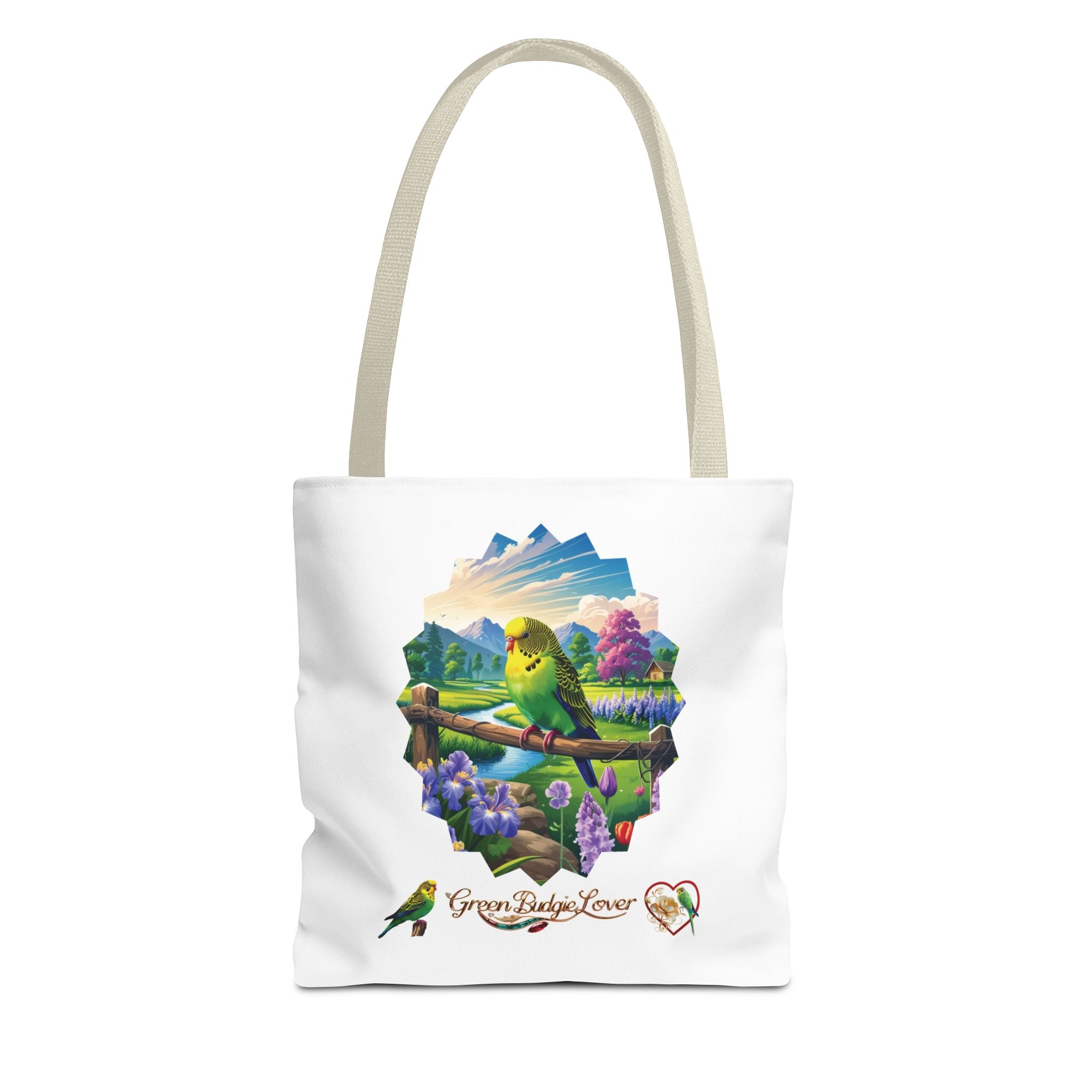 Floral Green Budgie Lover Tote Bag