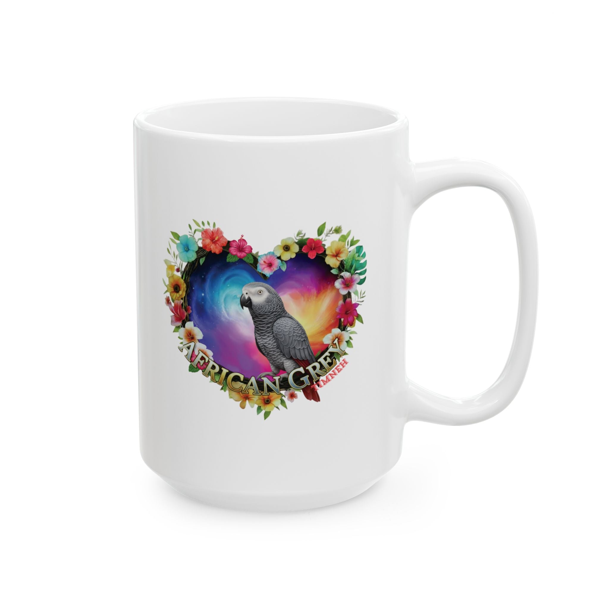 African Grey Timneh Floral Heart Mug