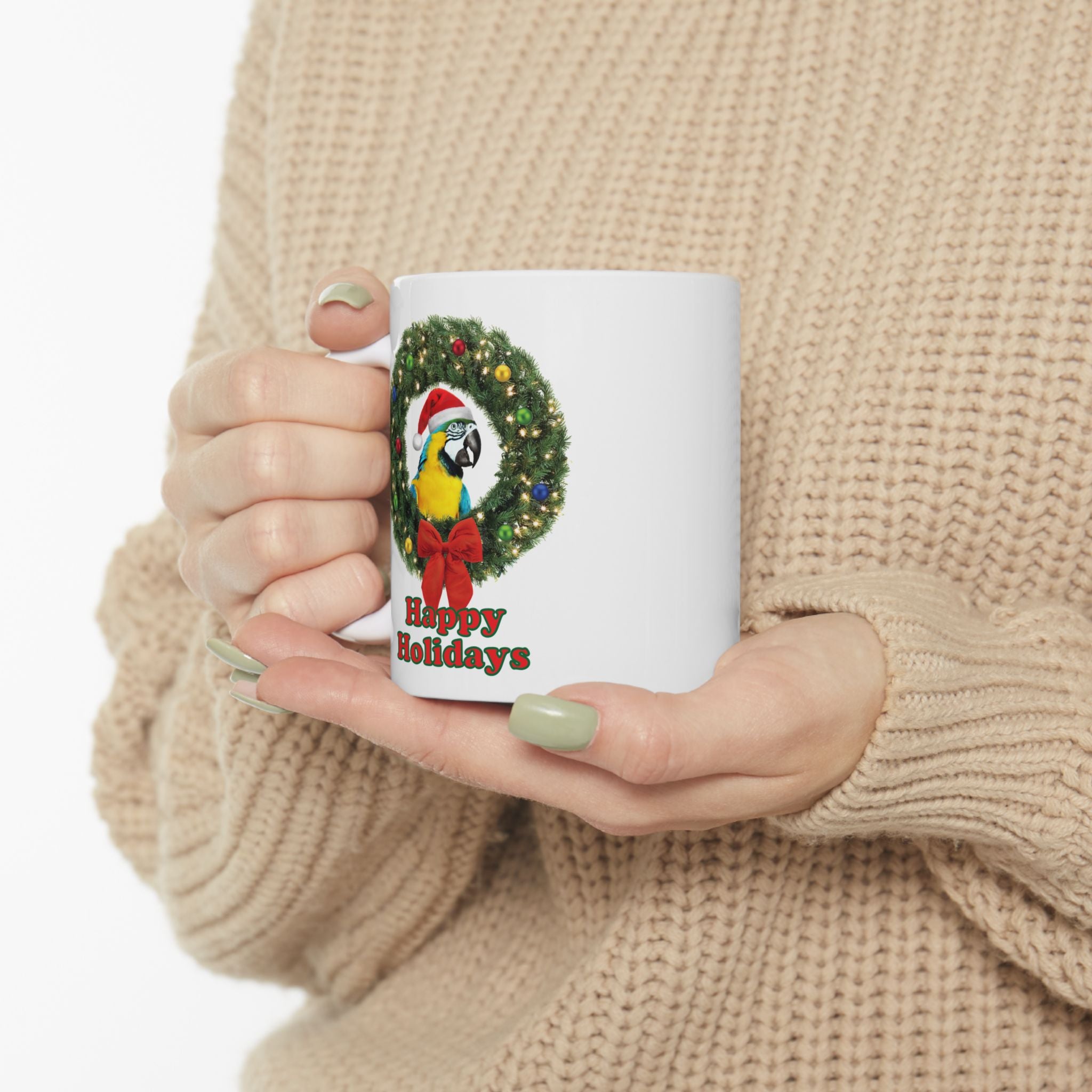 Happy Holidays Christmas Blue And Gold Mug