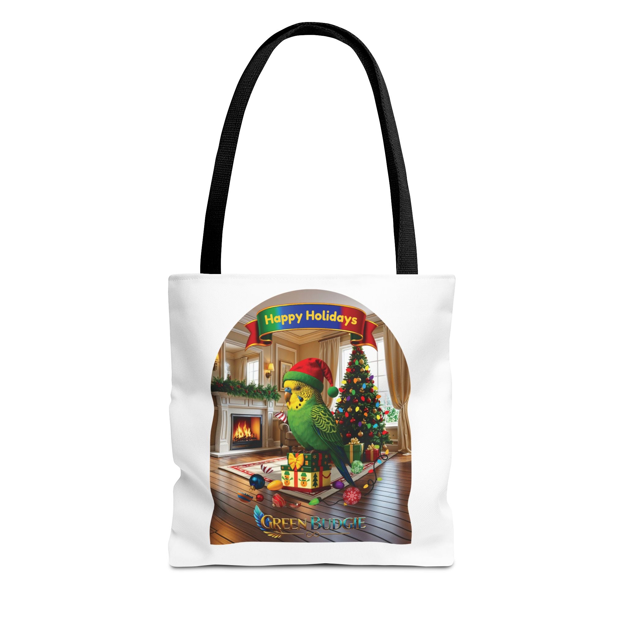 Happy Holidays Green Budgie Tote Bag