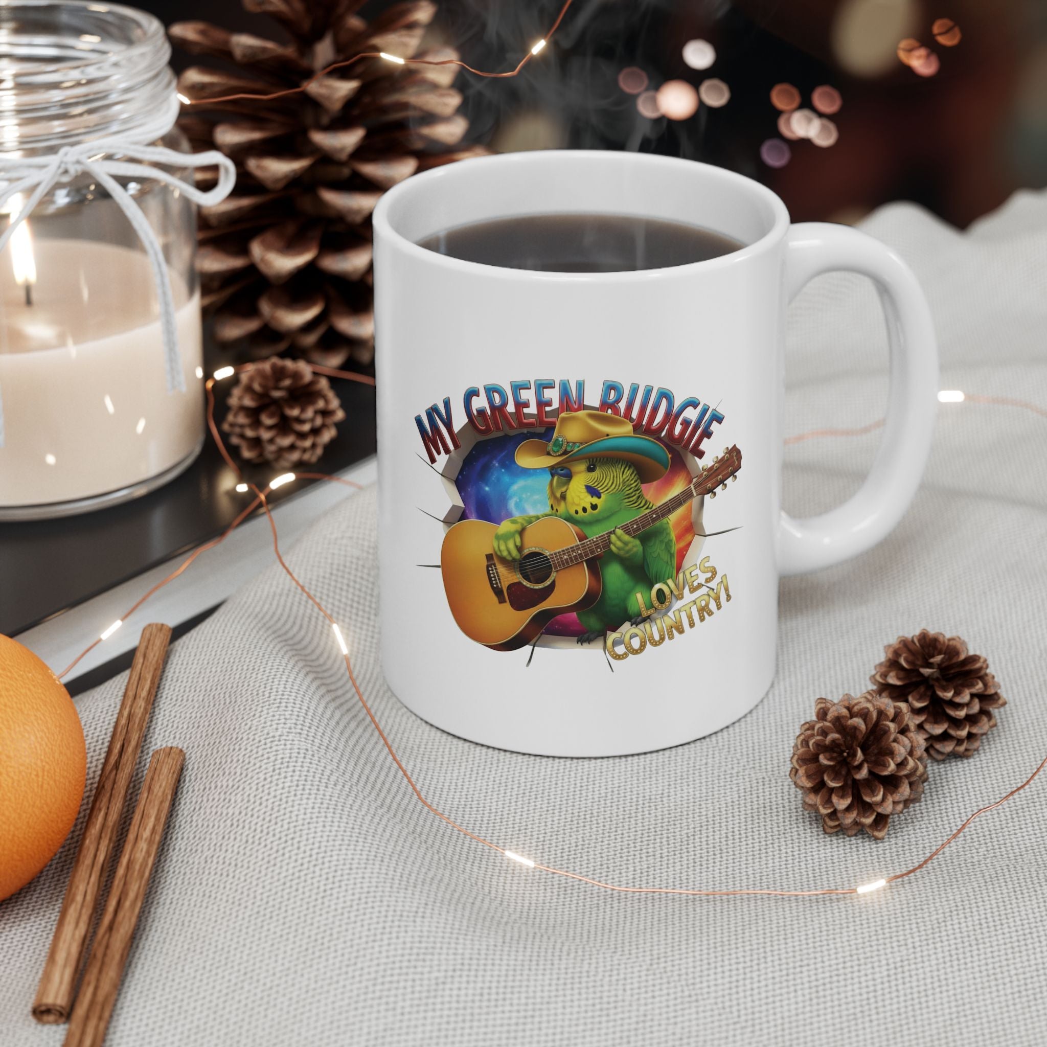 Green Budgie Loves Country Mug