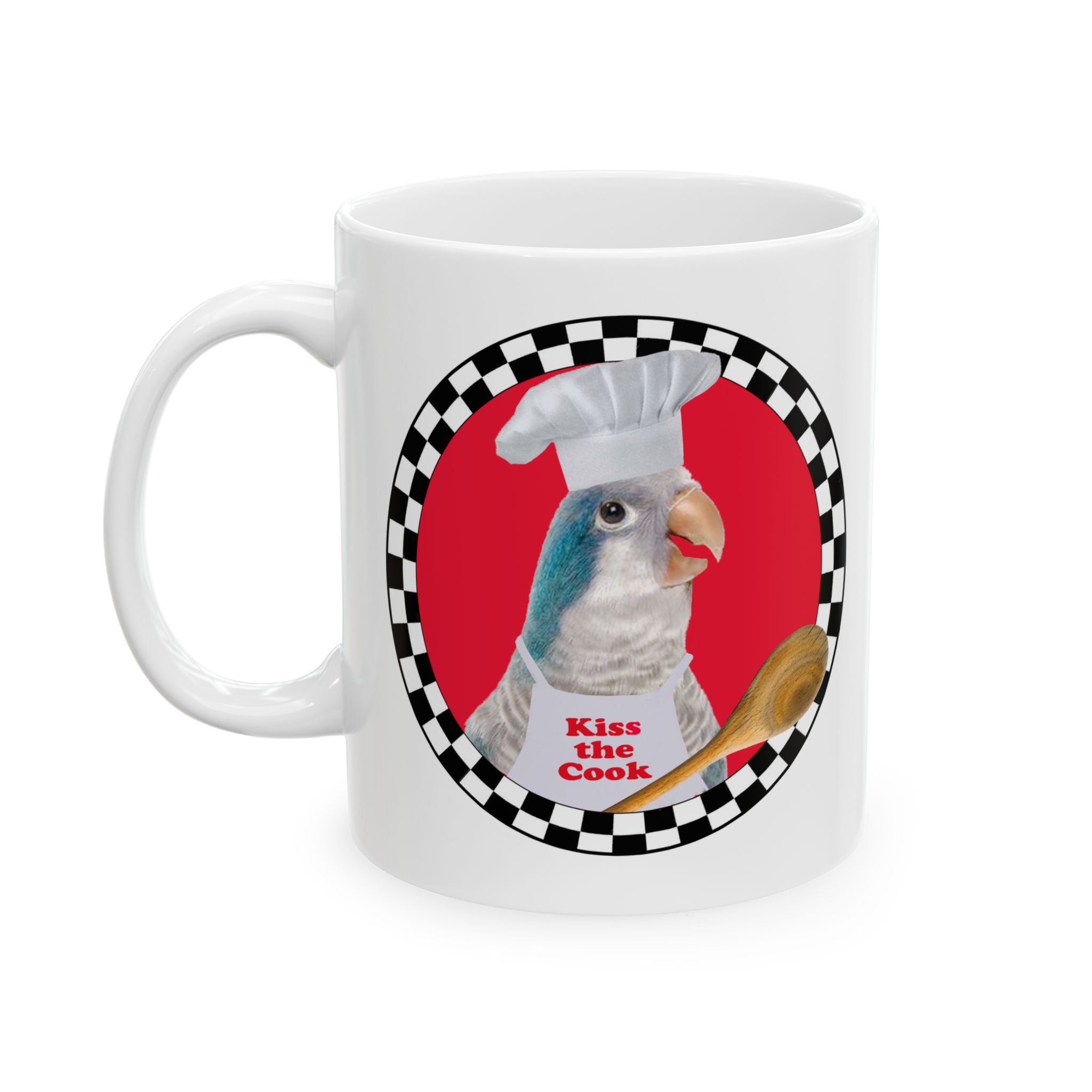 Kiss The Cook Spoon Blue Quaker Mug