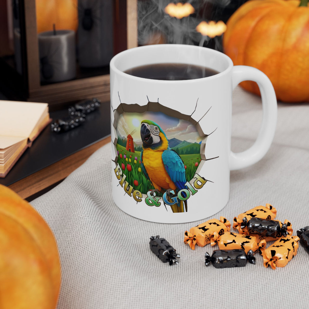 Blue and Gold Meadow Scenic Mug