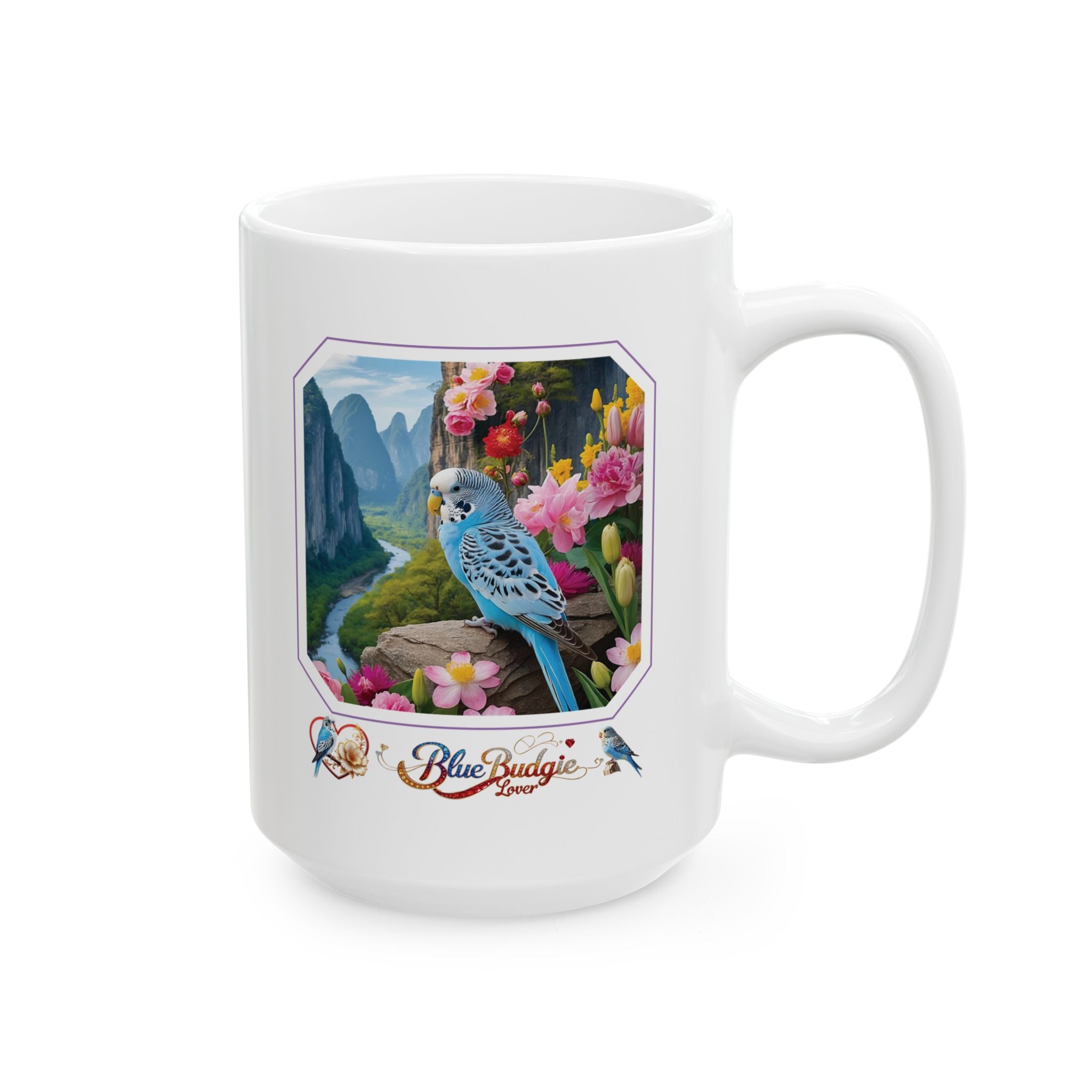 Blue Budgie Lover Mountain Valley Mug