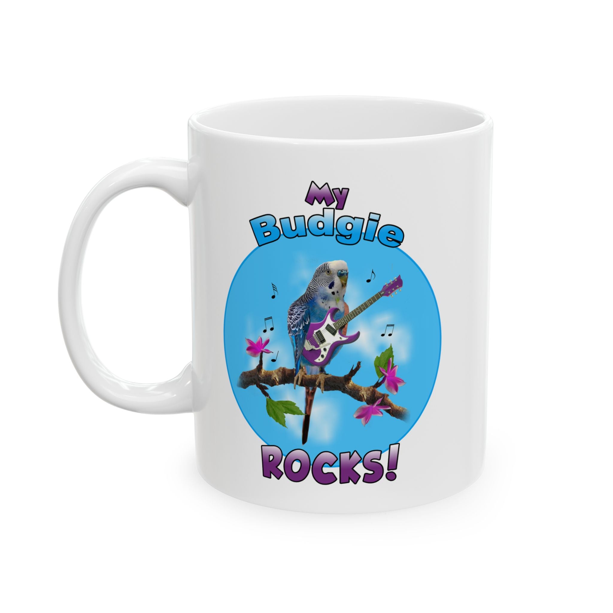 My Blue Budgie Rocks Guitar Mug