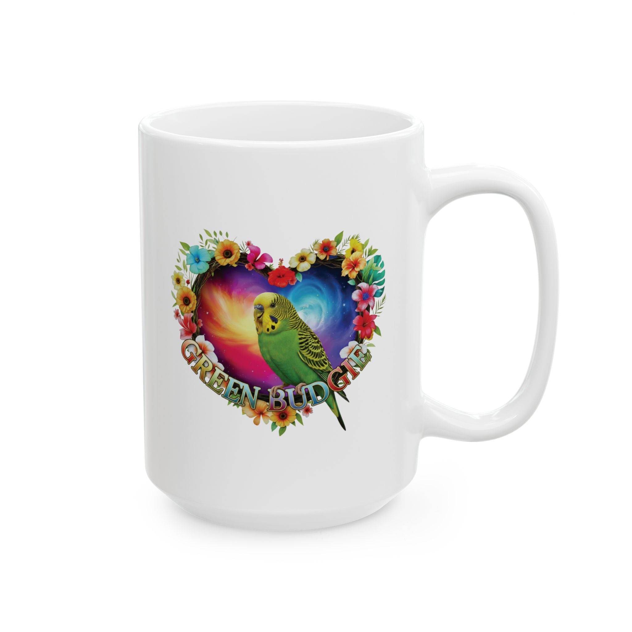 Green Budgie Galaxy Heart Mug