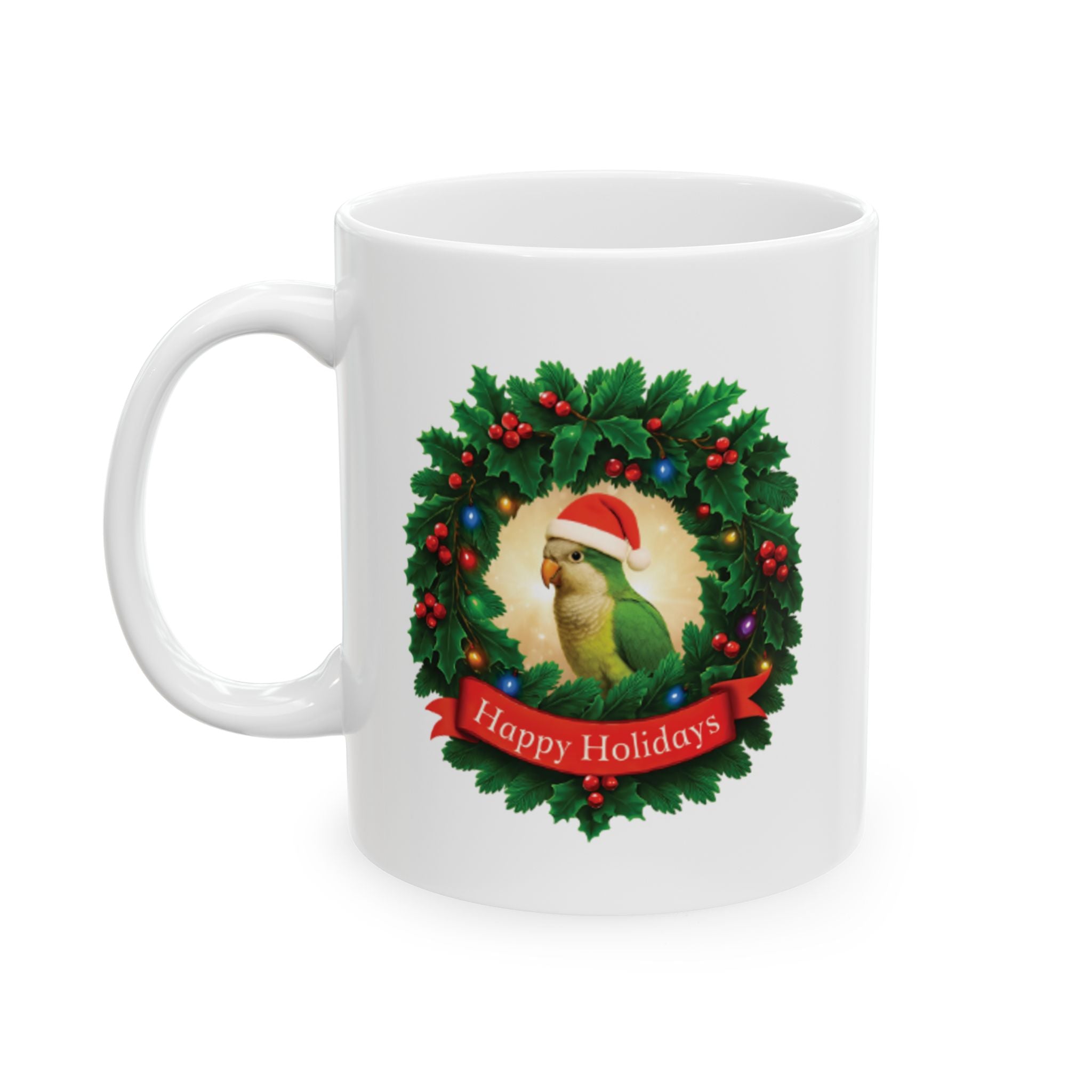 Happy Holidays Green Quaker Mug