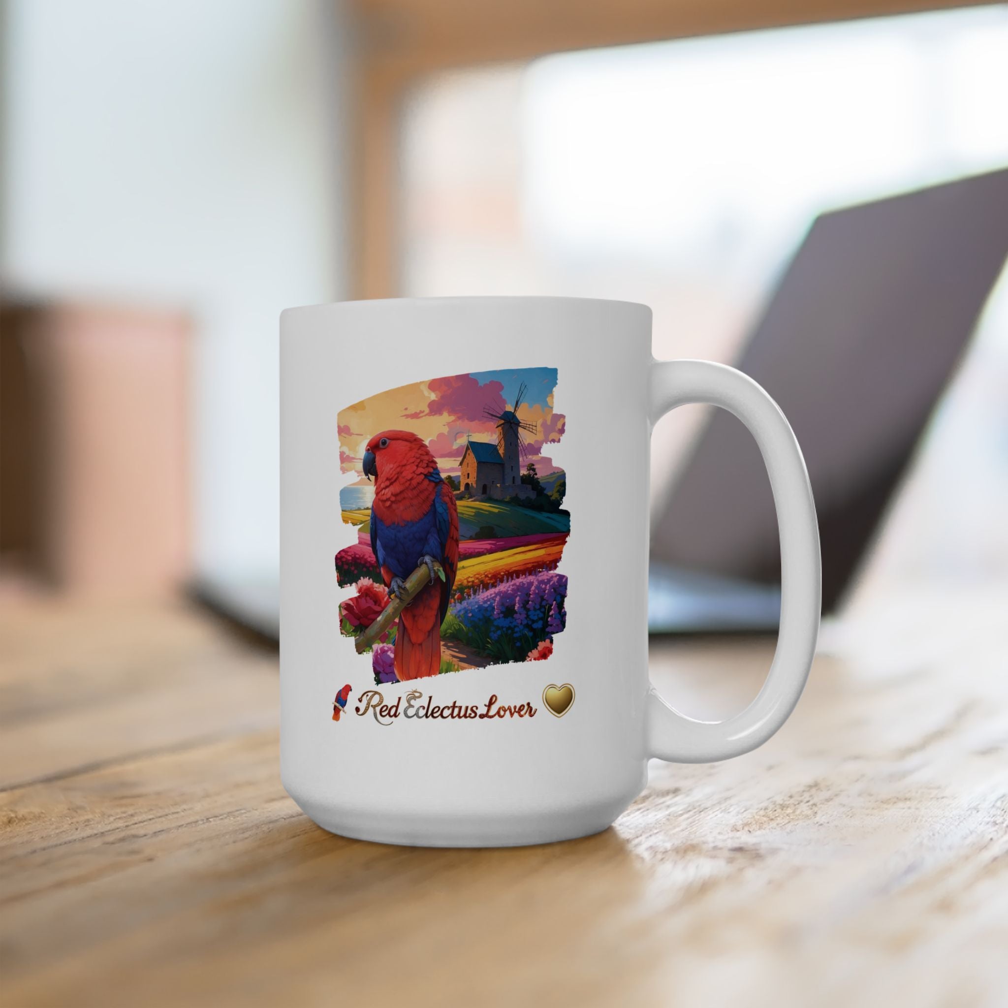 Colorful Red Eclectus Lover Floral Mug
