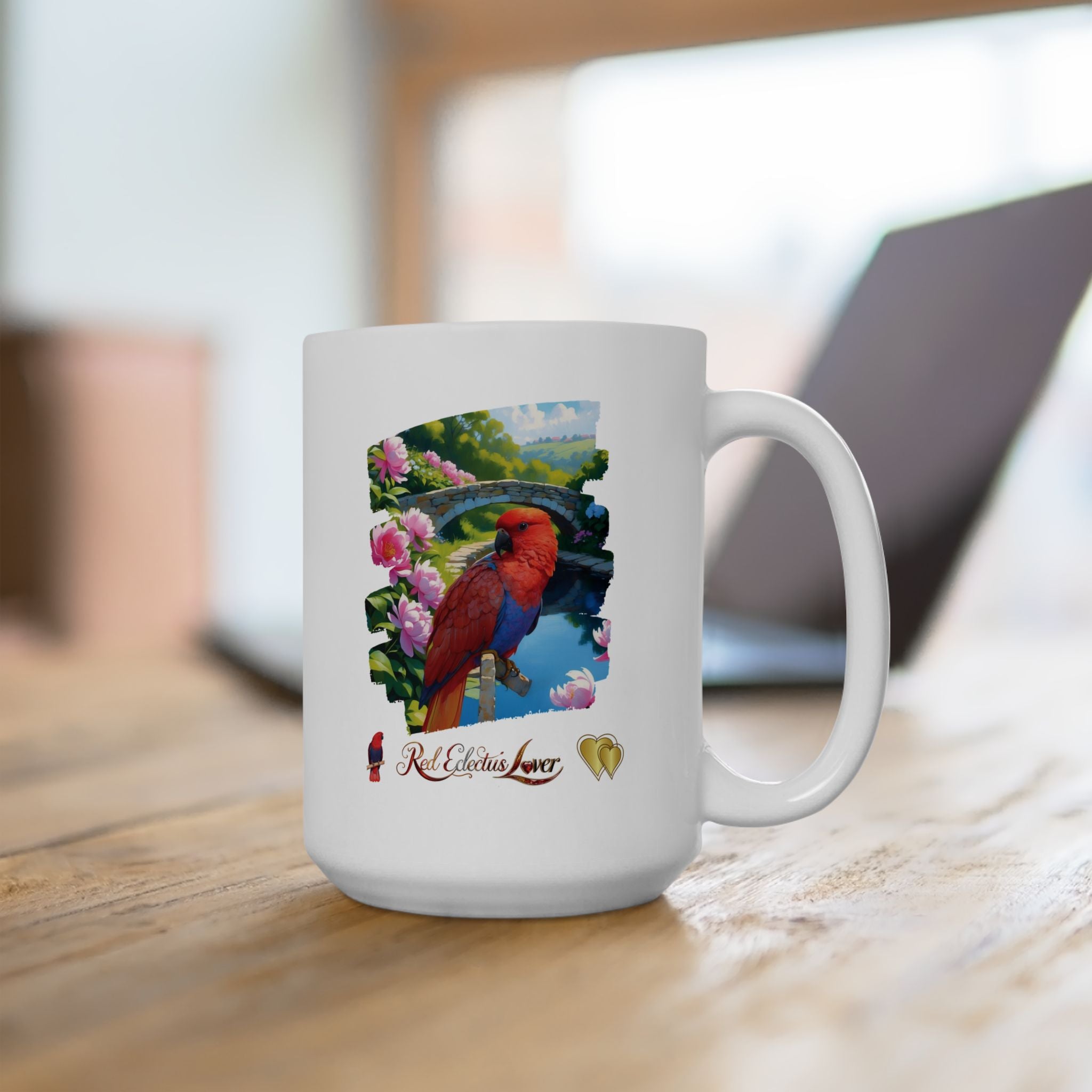 Red Eclectus Lover Floral Lake Mug