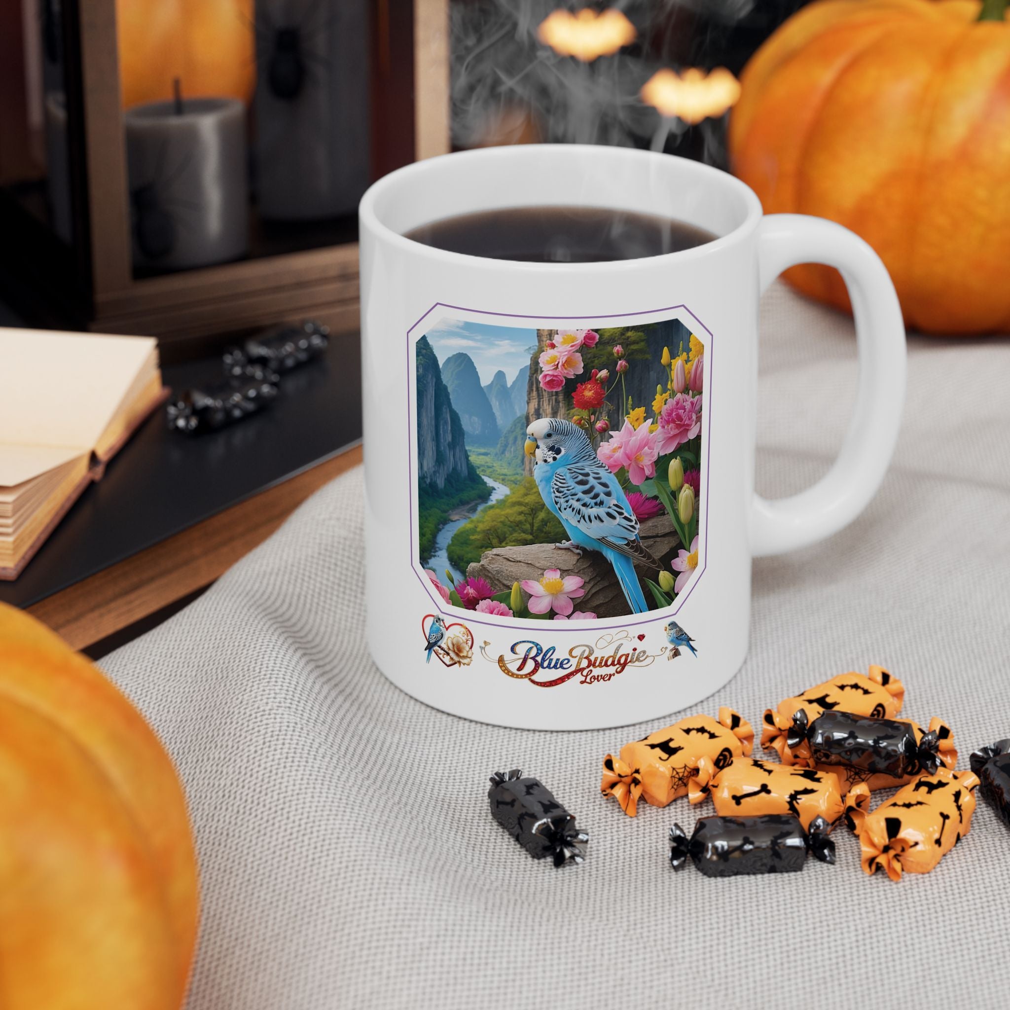 Blue Budgie Lover Mountain Valley Mug