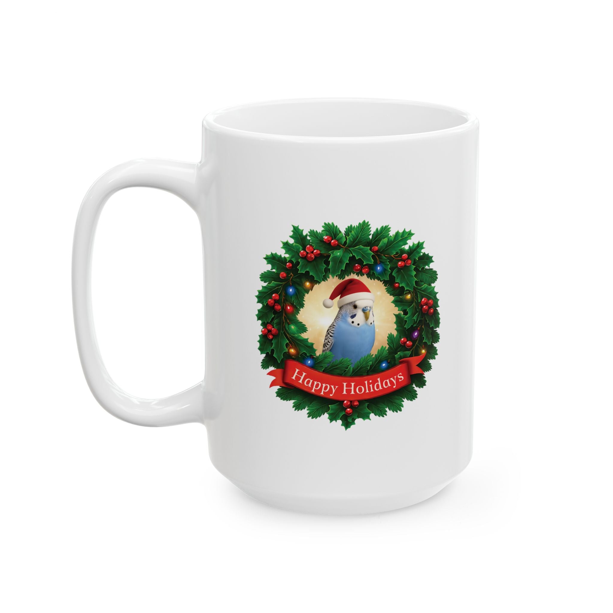 Happy Holidays Blue Budgie Mug