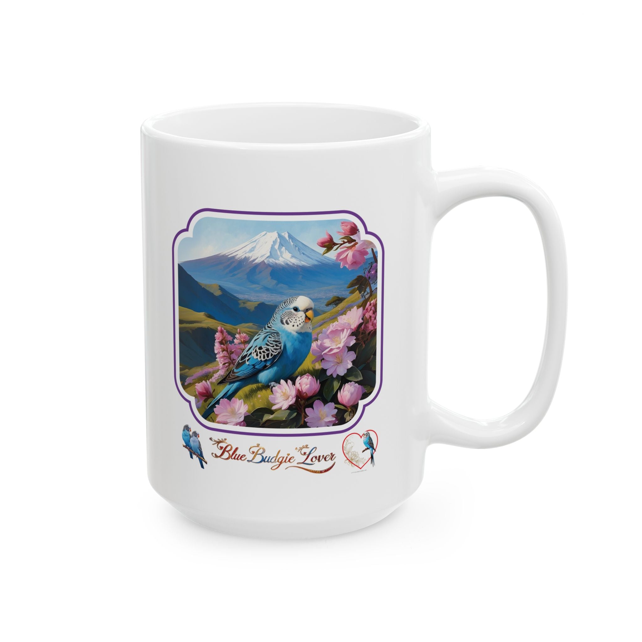Blue Budgie Lover Mountain Floral Mug