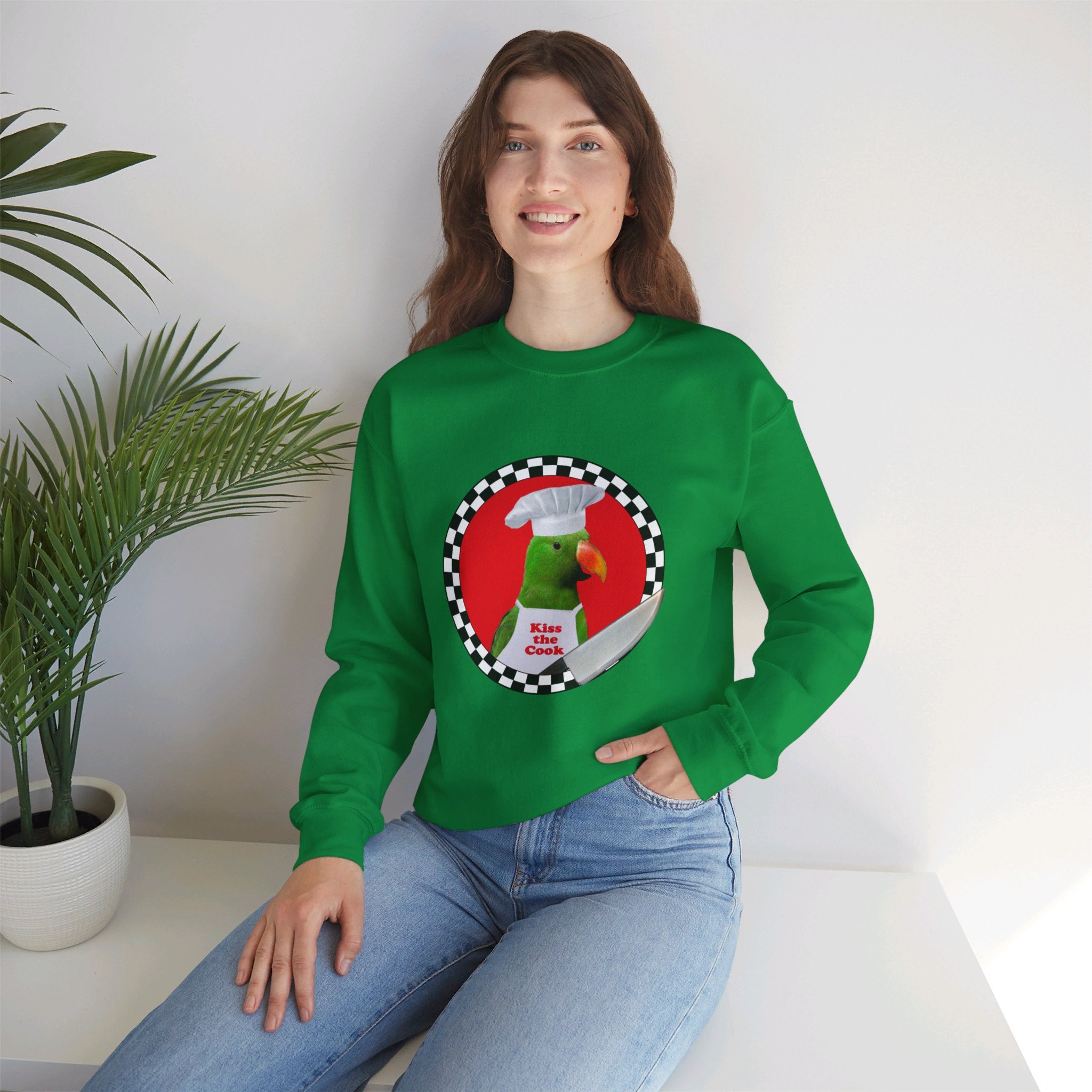 Kiss The Cook Green Eclectus Sweatshirt