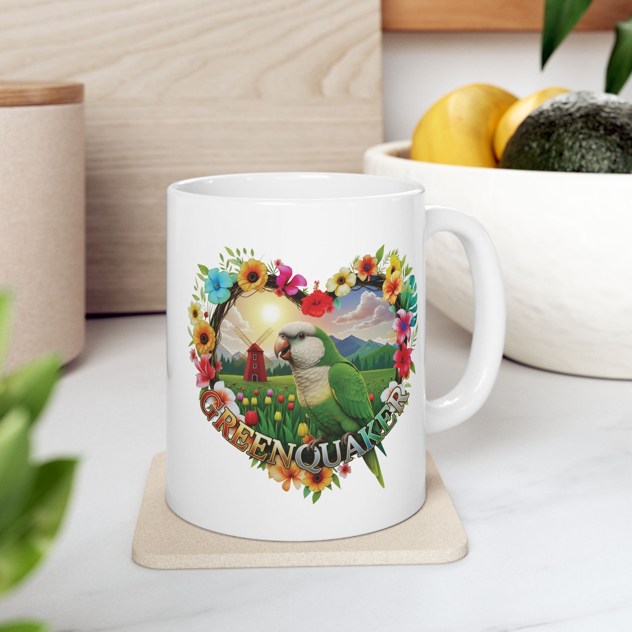 Green Quaker Floral Mug