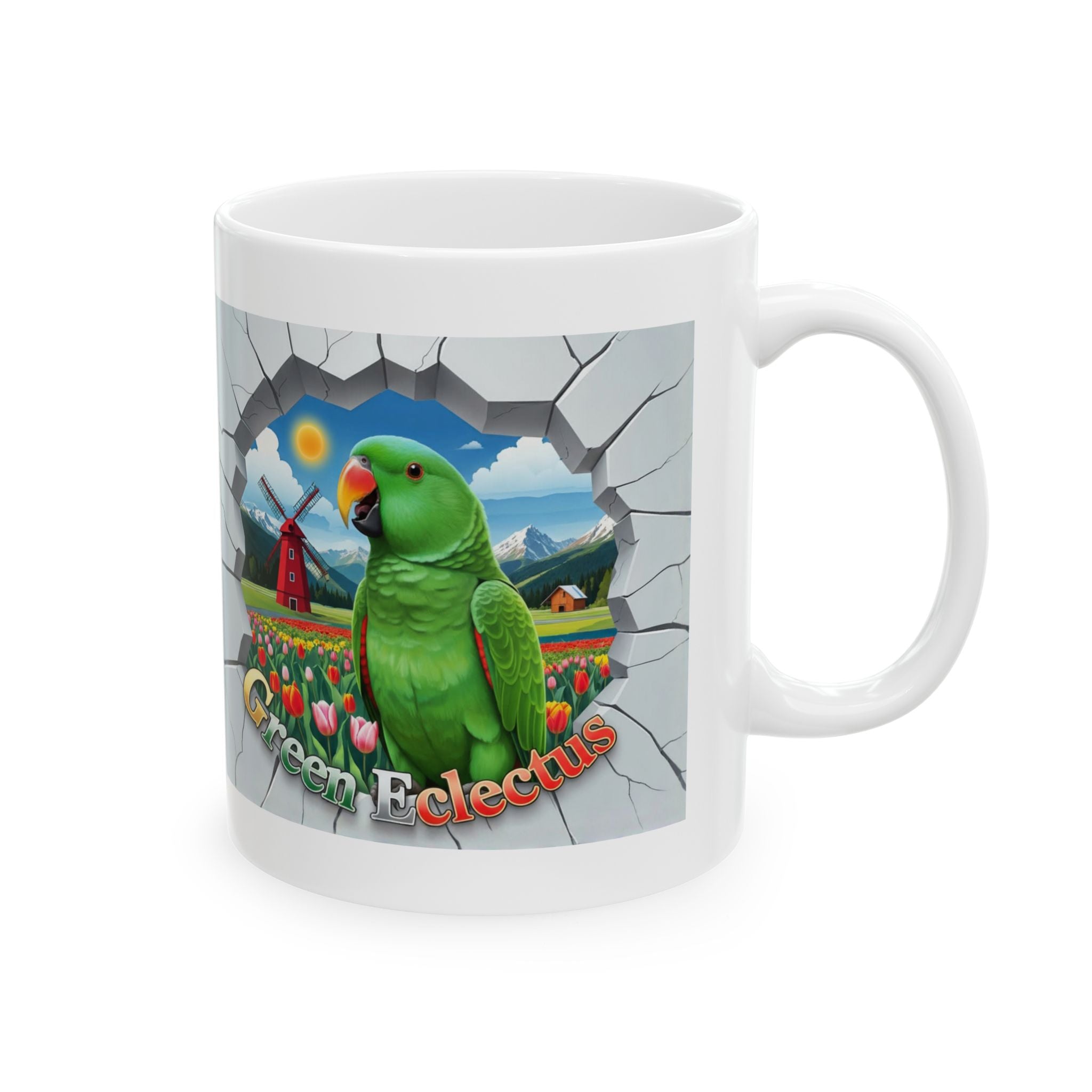 Green Eclectus Meadow Scenic Mug