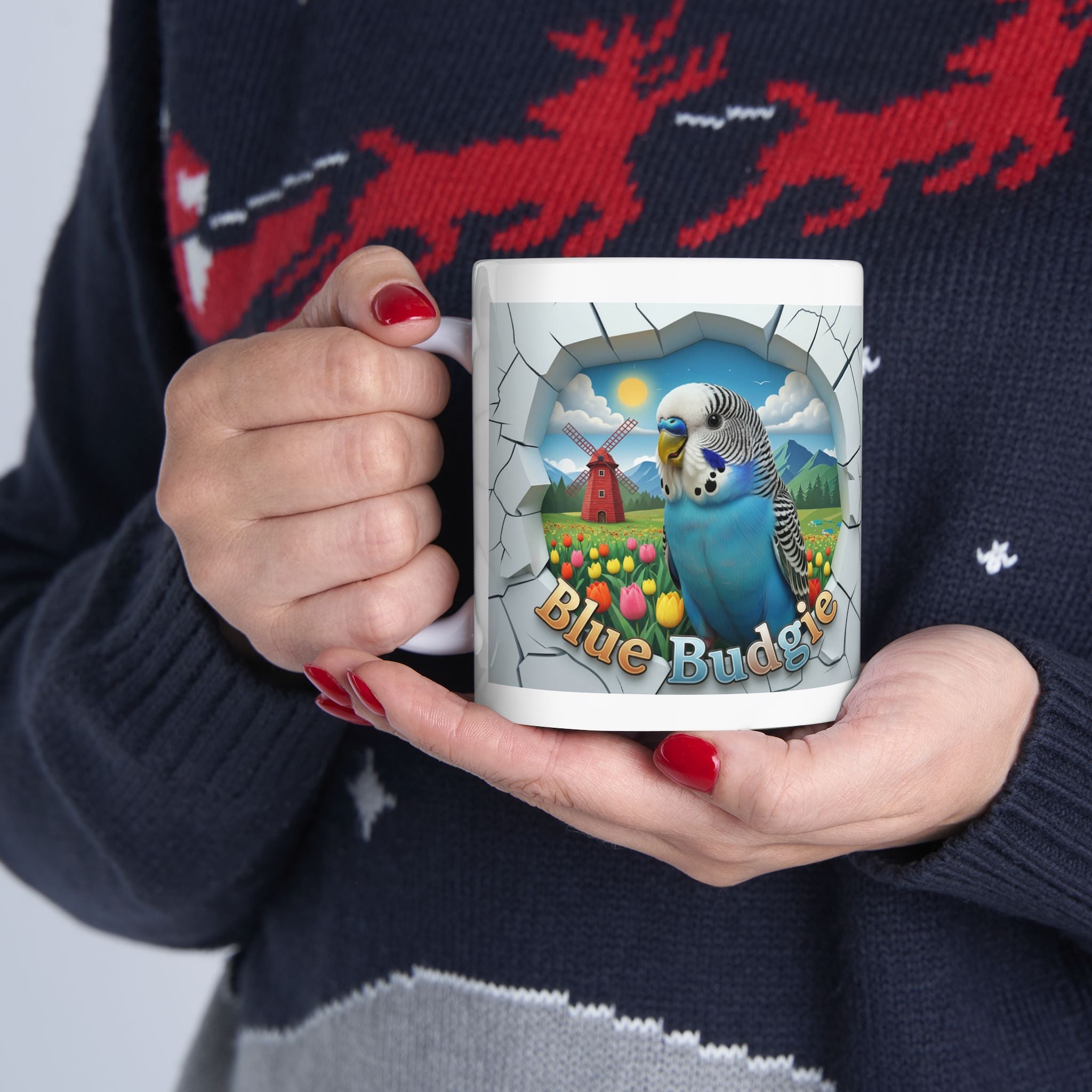 Blue Budgie Floral Meadow Mug