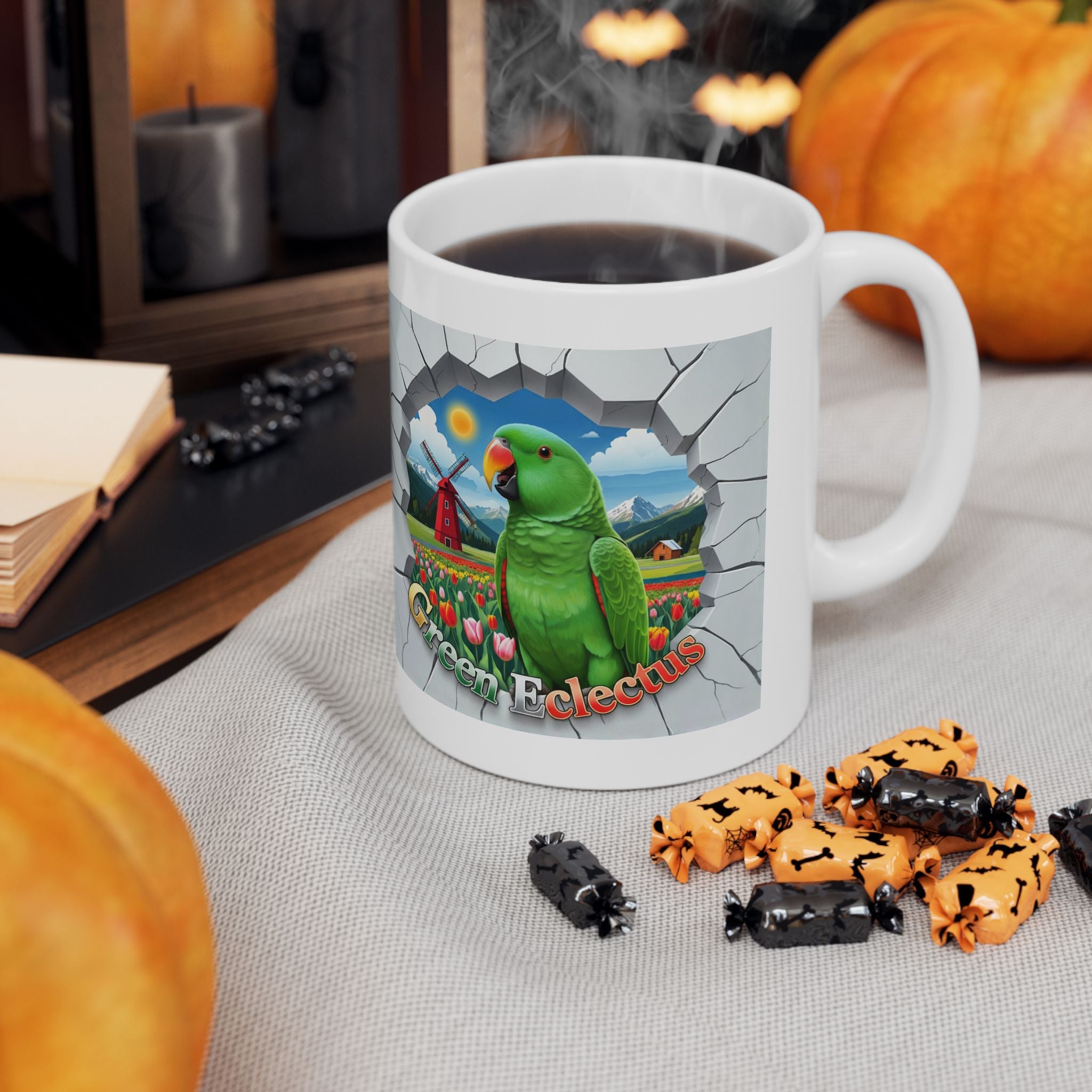 Green Eclectus Meadow Scenic Mug