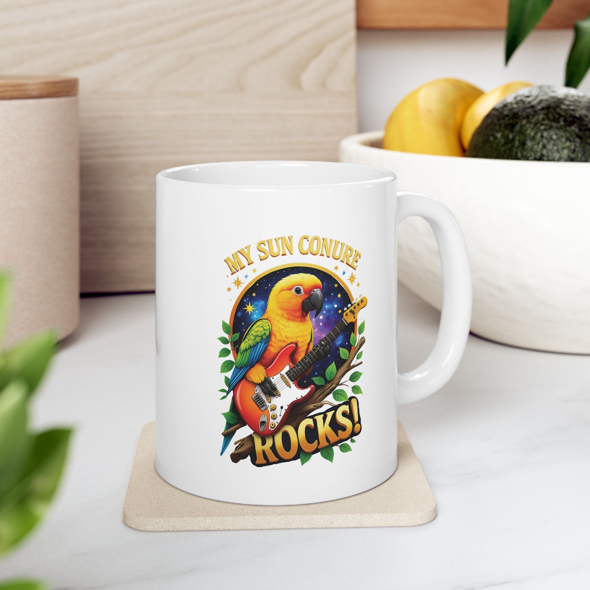 Sun Conure Rocks Music Mug